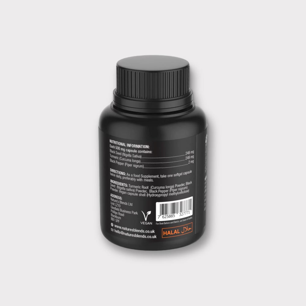 Black Seed & Turmeric Vegan Capsules - Organic Herbal Supplement for Immune Support & Joint Health - Perfect for Daily Wellness & Detox Routine