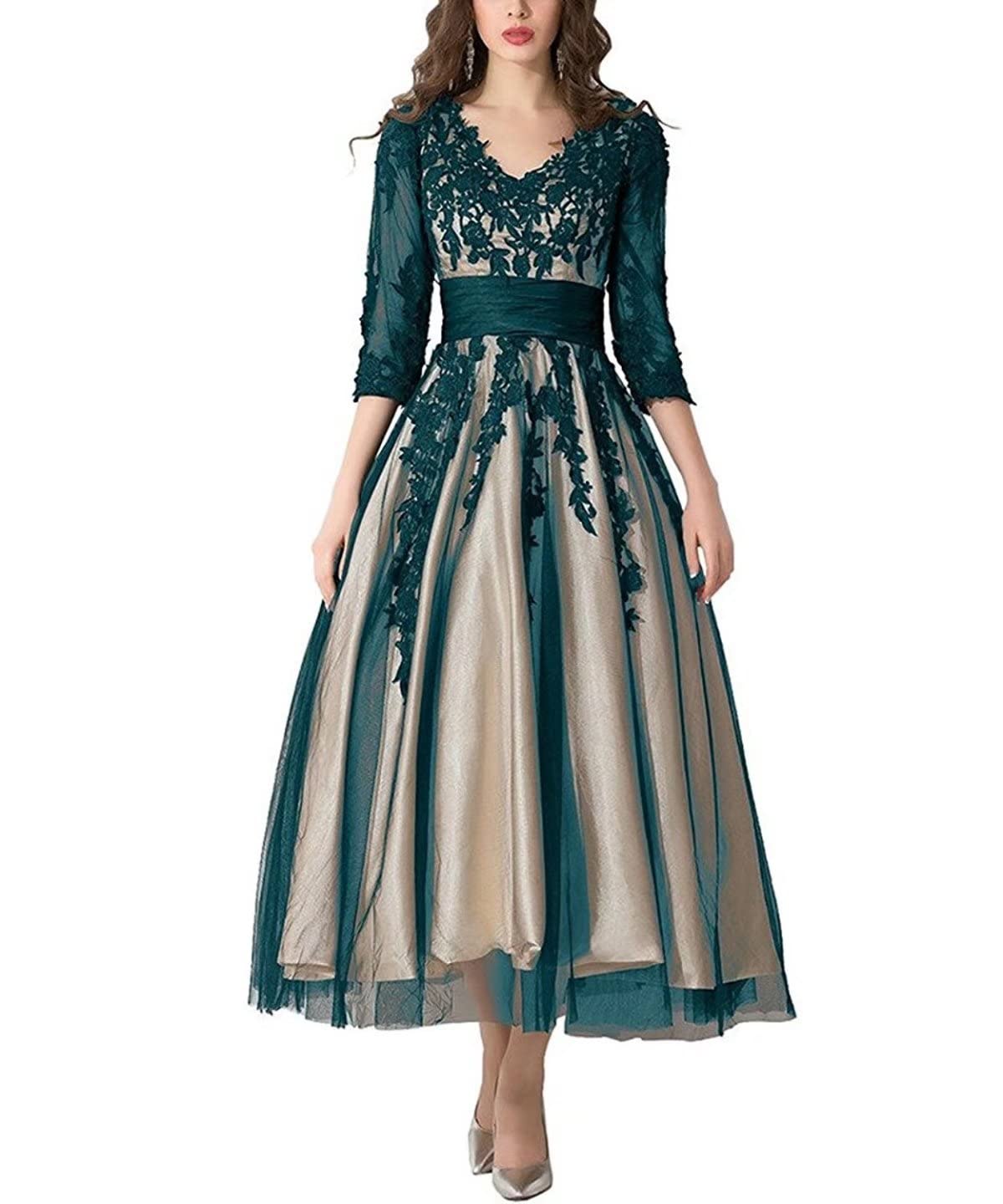 Elegant Teal Women's Tulle Prom Evening Dress with Lace Details - Tea-Length Ball Gown for Weddings, Parties & Special Occasions - Size US2