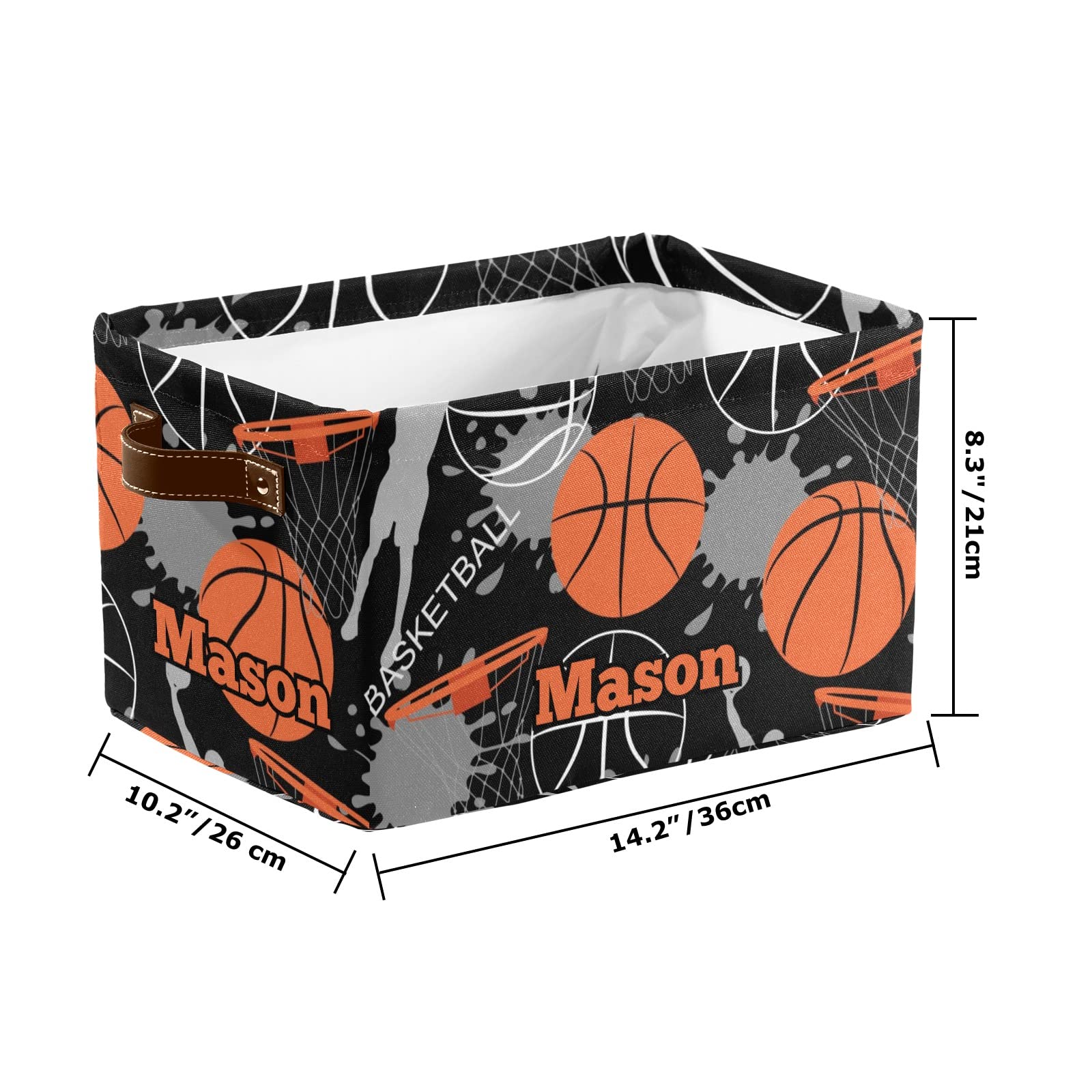 Personalized Large Storage Baskets with Handle - 2 Pack Black Basketball Design Organizing Bins for Shelves, Closet, Bathroom & Nursery - Perfect for Home Organization & Decorative Storage