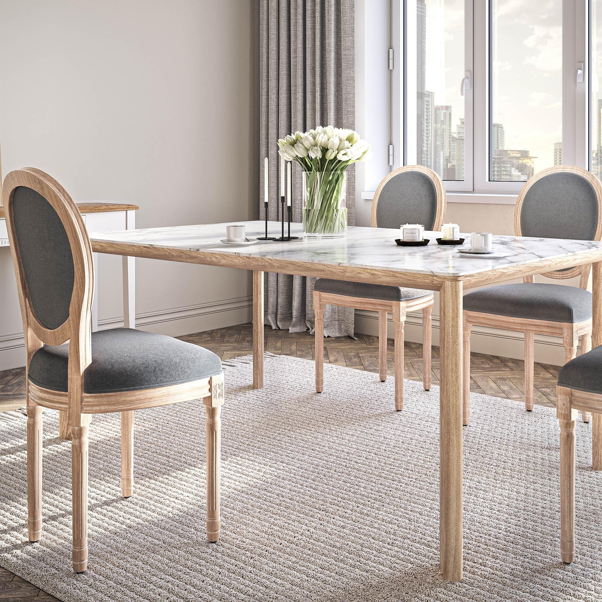 BELLEZE Farmhouse Dining Chairs Set of 2 - Upholstered Kitchen Chairs with Round Back & Solid Wood Legs, Elegant Accent Side Chairs for Dining Room, Living Room, Bedroom (Aubree Grey) | Perfect for Farmhouse Decor, Small Spaces & Cozy Home Dining