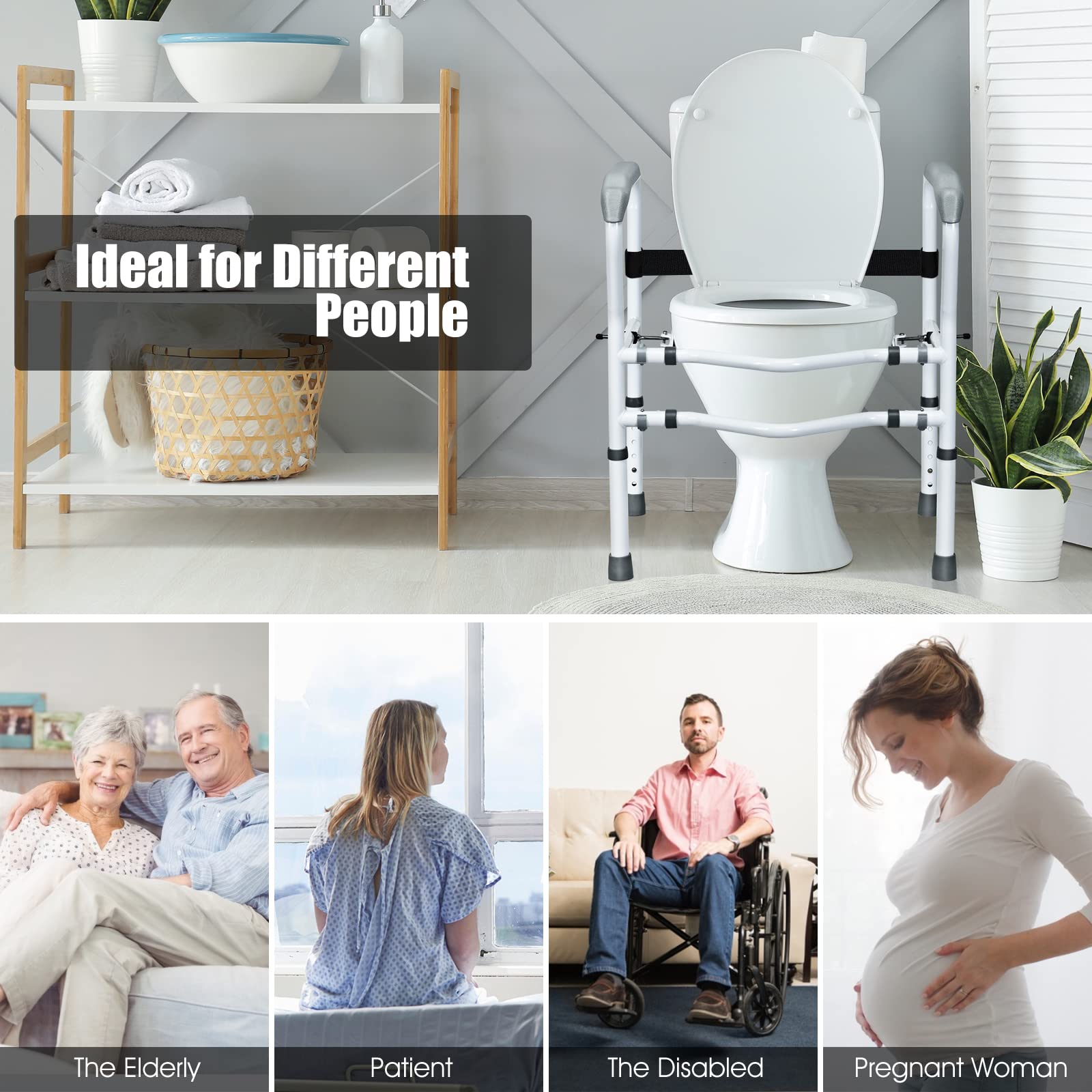 Adjustable Toilet Safety Rail - 300lbs Capacity Rotatable Bathroom Armrest with Clip, Height & Width Assist Frame for Elderly & Disabled - Ideal for Commode Handrails & Grab Bars - Perfect for Bathroom Safety & Mobility Support