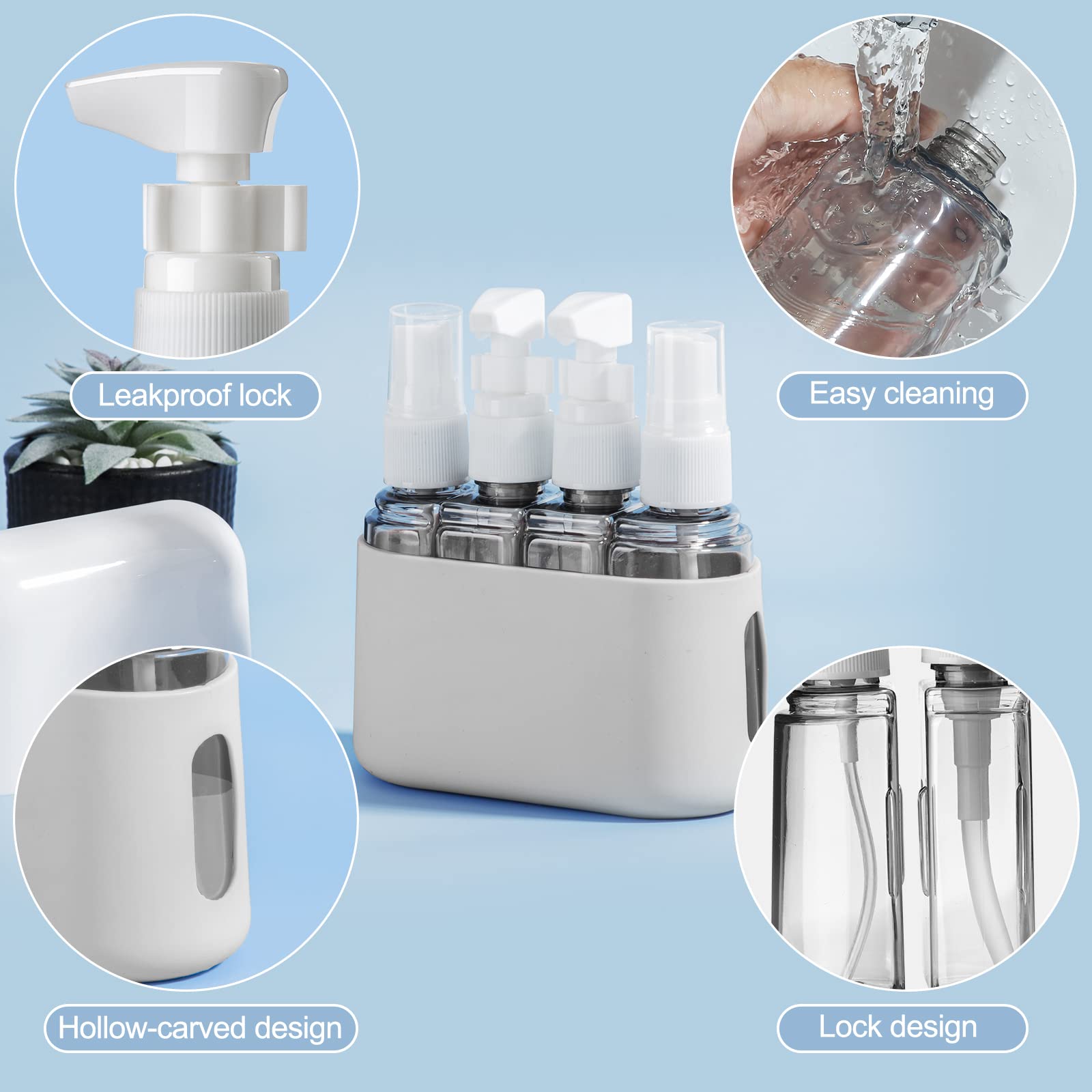 **Madenia 4-Pack 50ml Leak Proof Travel Bottles Set - Clear TSA Approved Toiletry Containers for Liquids & Cosmetics with Labels & Storage Box (Blue) - Perfect for Air Travel, Gym, Camping & Daily Use**