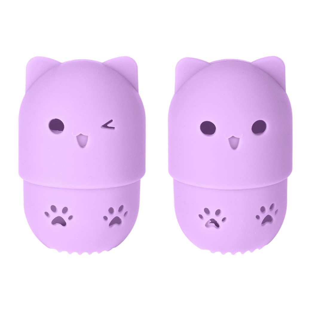 2Pcs Cute Cat-Shaped Makeup Sponge Case - Portable Travel Cosmetic Blender Holder, Reusable Beauty Blender Protective Container & Drying Rack for Makeup Tools (Purple) | Perfect for Travel, Home Storage & Salon Organization