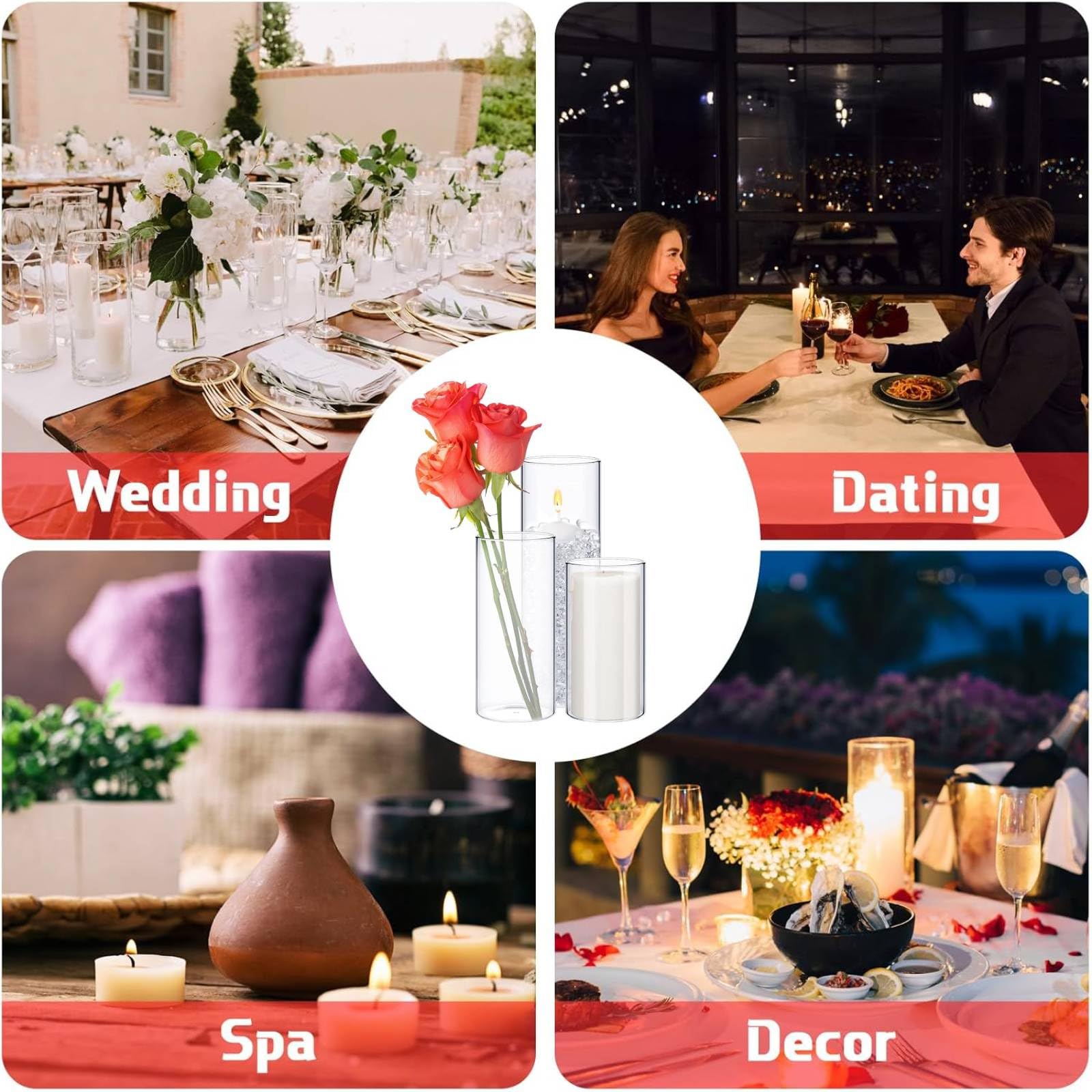 54 Pcs Clear Glass Cylinder Vases - 5,6,8,10 Inch Tall Flower Vases for Centerpieces, Hurricane Candle Holders - Bulk Wedding, Home Decor (2.5
