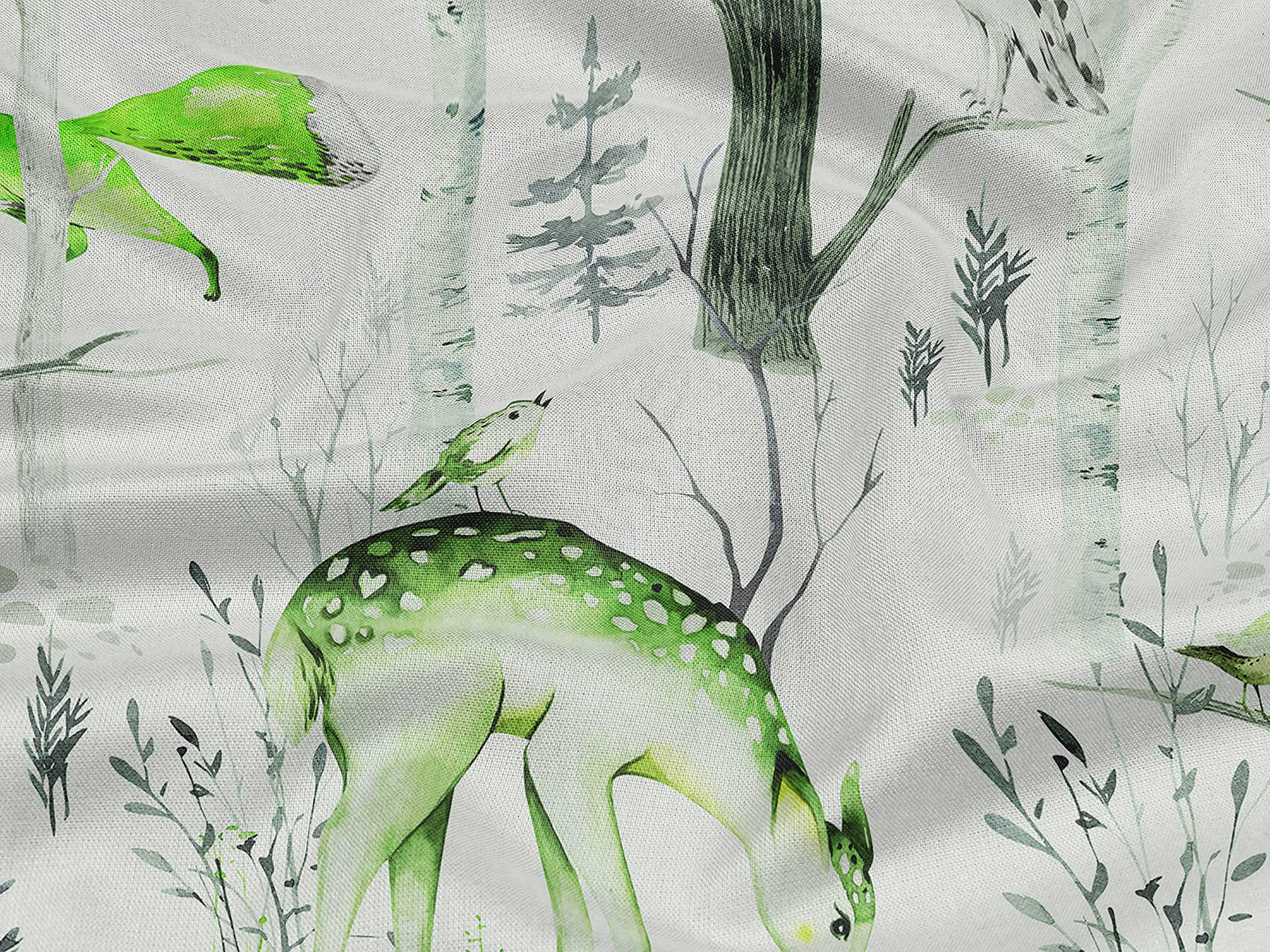 oneOone Rayon Green Deer Print Fabric - 56 Inch Wide DIY Sewing Material for Clothing, Dresses & Home Decor | Soft, Lightweight & Easy to Sew