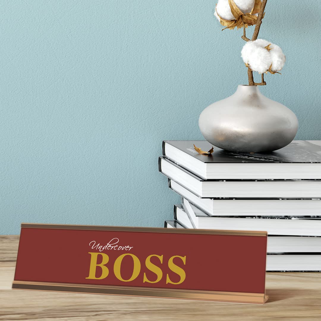Undercover Boss Motivational Desk Sign - Red Gold Frame (2x8 Inches) - Perfect for Office Decor, Corporate Gifts & Employee Recognition