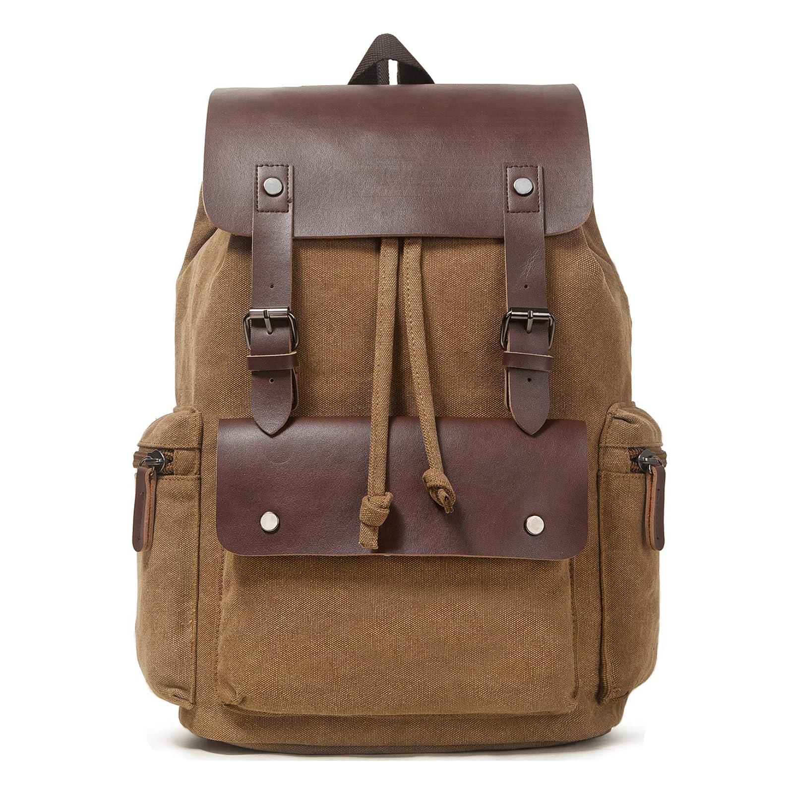 Vintage Canvas & Leather Laptop Backpack for Men & Women - 15.6 Inch Travel Daypack, College Bookbag & Work Rucksack - Perfect for Commuting, School & Business Trips (Brown)