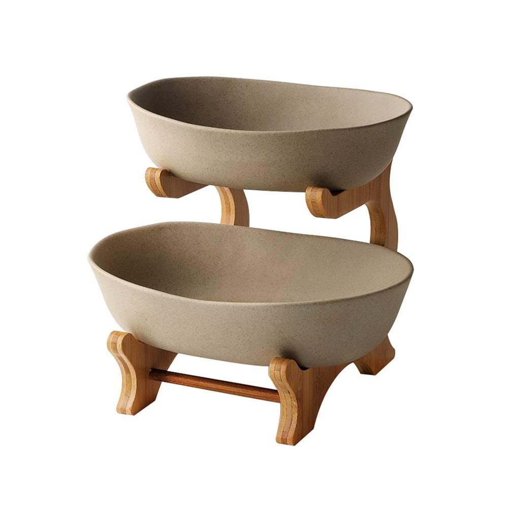 SHANG-JUNS 2-Tier Ceramic Fruit Plate with Bamboo Stand - Modern Serving Tray for Living Room, Kitchen & Dining - Multi-Layer Snack Bowl for Fruits, Nuts, Desserts - Elegant Home Decor (Color B) | Perfect for Entertaining Guests, Afternoon Tea & Stylish Home Display