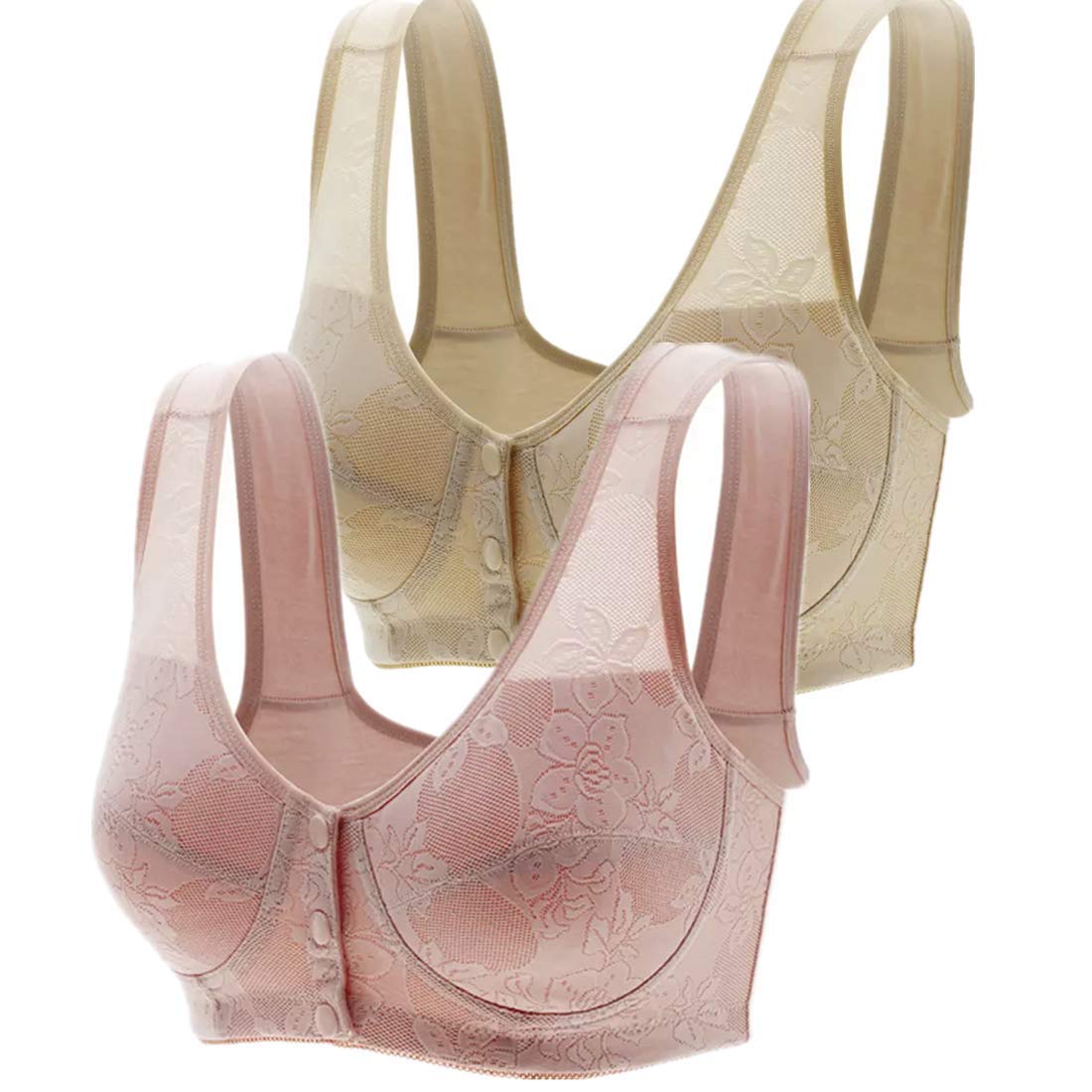 Everyday Embroidery Bras for Women - Wireless Button Snap Front Sports Bra, Post-Surgery & Yoga Bras - Perfect for Workouts, Recovery & Daily Comfort