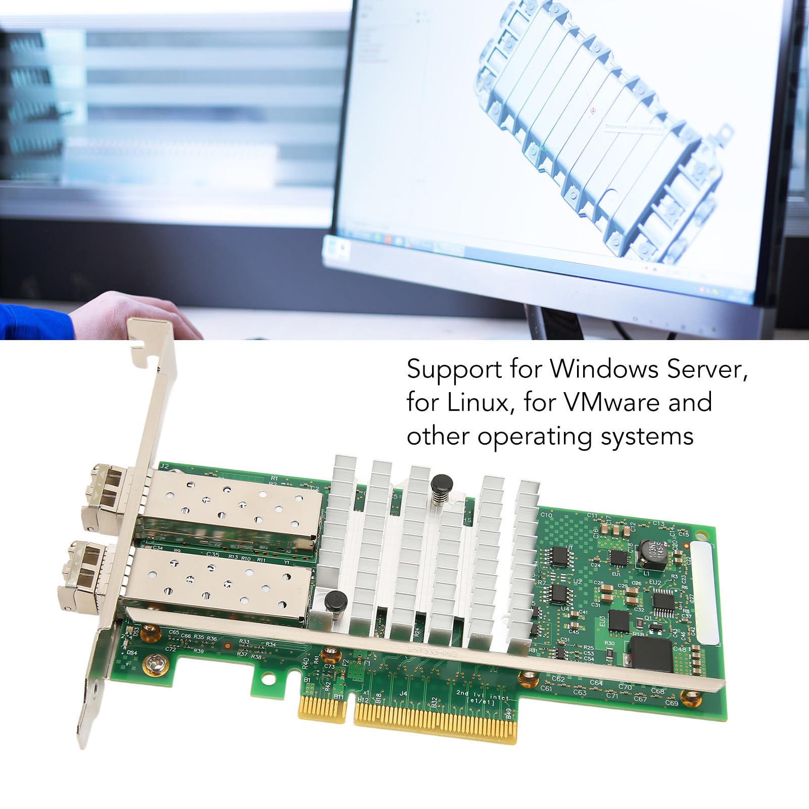 ASHATA 10Gb PCIE NIC Network Card - Dual Port SFP+ PCIe X8 Server Adapter with 2 Fiber Optic Modules, Intel 82599ES Chip, PCI Express 2.0 for Windows/Linux - High-Speed Networking for Data Centers, Cloud Computing & Enterprise Servers