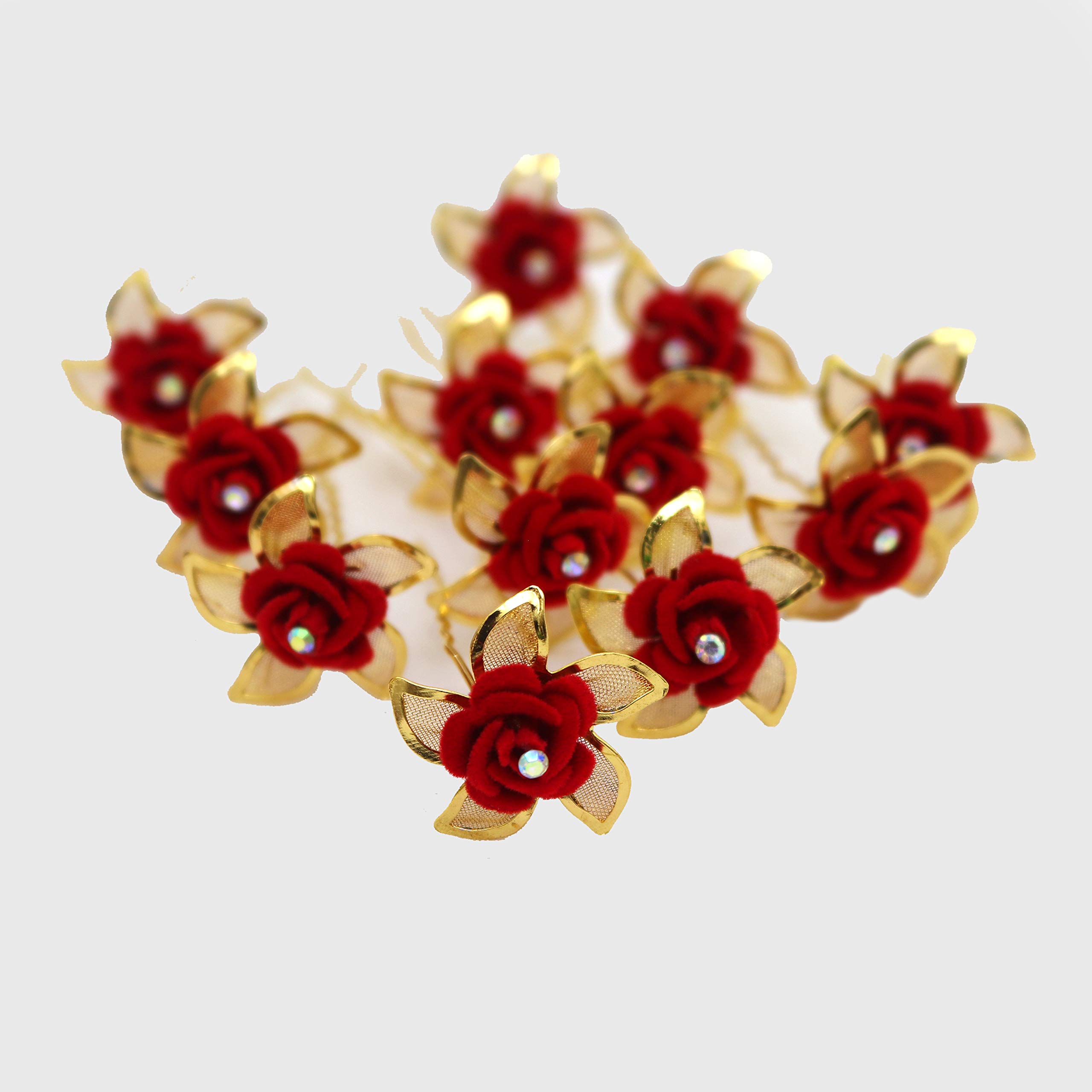 Paradise® Hair Pins for Women - Elegant Bridal Hair Accessories for Women & Girls - Large Juda Pins in Red & Gold - Perfect for Weddings, Prom & Special Occasions