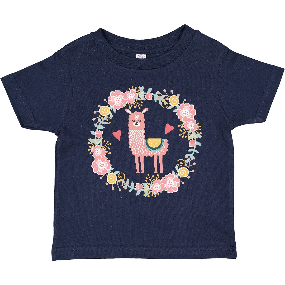 Inktastic Llama Rose Flower Wreath Toddler T-Shirt - Cute Baby Girl Outfit for Birthday, Photo Shoots & Casual Wear