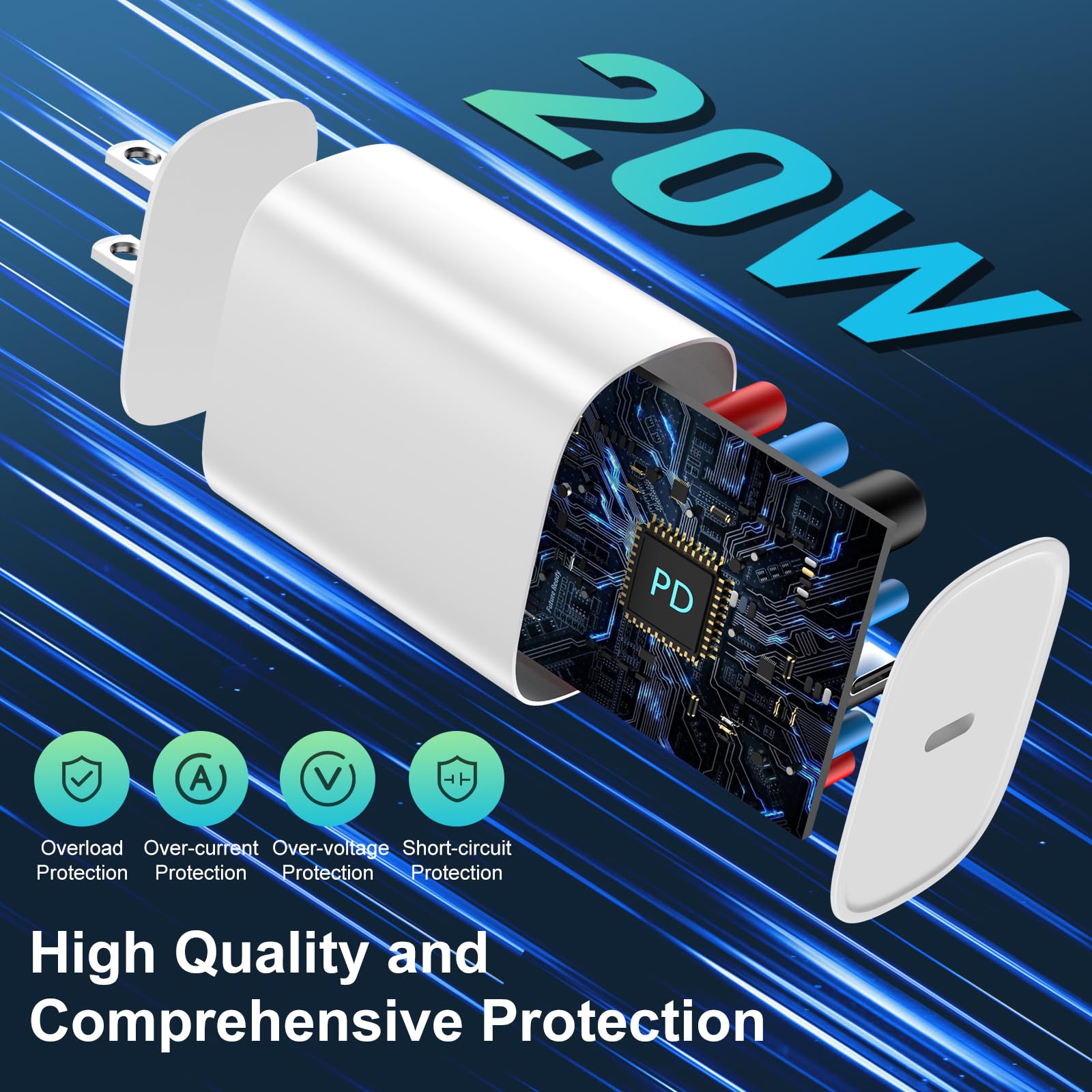 20W Fast Charger & 6FT Lightning Cable for iPhone 14/13/12/11/X Series - USB C Charger Block Compatible with iPhone 14 Pro Max/13 Pro Max/12 Pro Max/11 Pro/XS/XR & iPad - Perfect for Home, Office & Travel Charging (White)