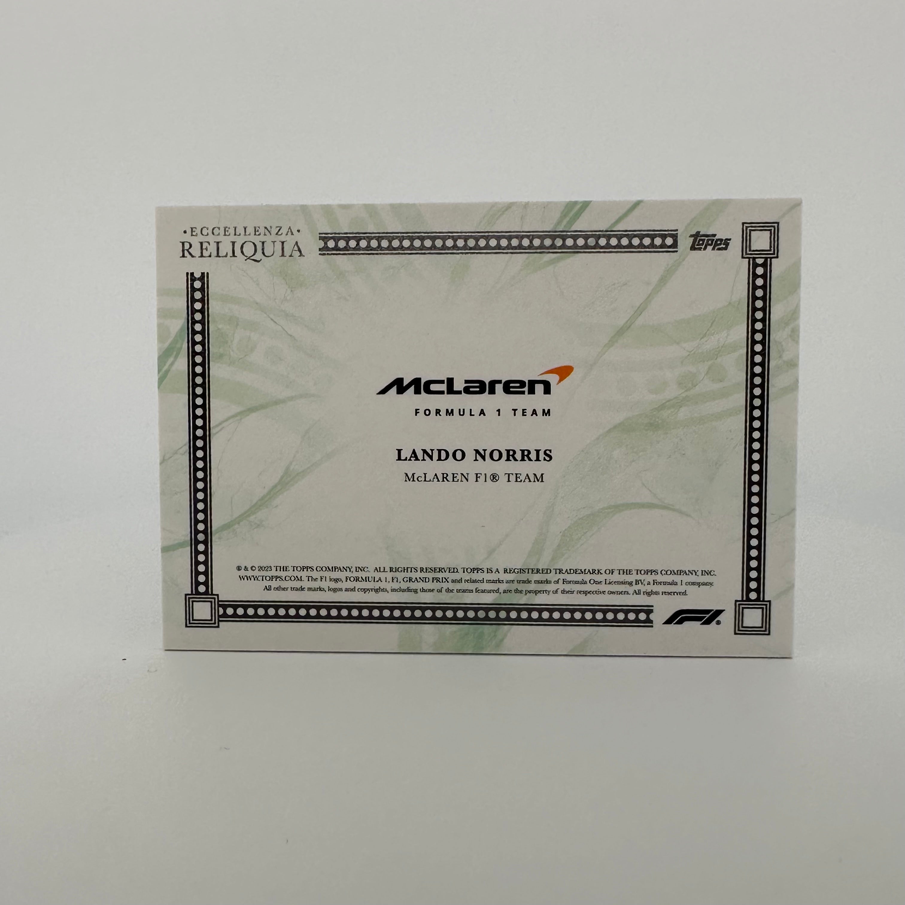 2023 Lando Norris Eccellenza Reliquia Orange Patch Collectible Card - Limited Edition 31/99 - Perfect for F1 Memorabilia Collections & Racing Fan Displays