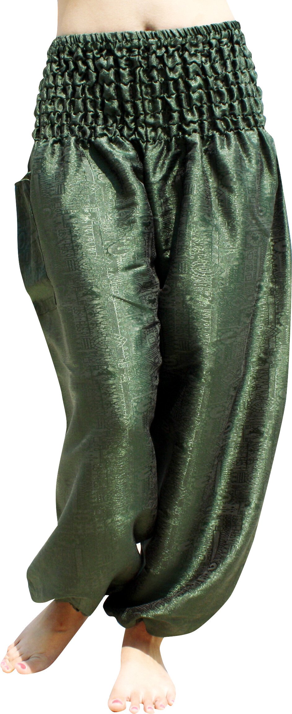 Stylish RaanPahMuang Textured Thai Silk MC Hammer Pants with Pockets - Comfortable & Breathable for Dance, Yoga, and Casual Wear
