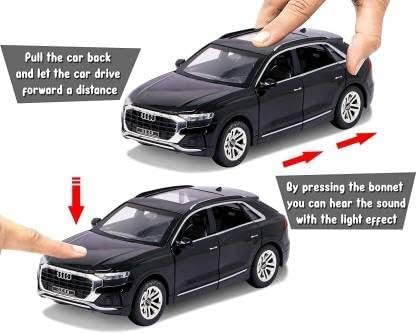 Bestie Toys 1:28 Scale Die-Cast Audi Q8 Alloy Metal Pull Back Car with Sound & Light - Mini Collectible Model Toy for Kids & Adults - Perfect for Playtime, Gift Giving & Display Collections (Black)