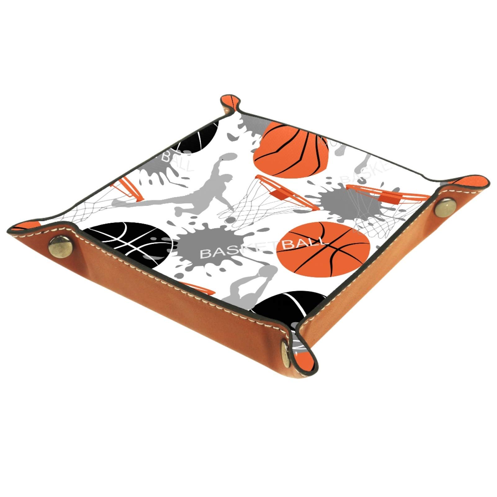 Leather Folding Dice Tray with Storage Compartment - Portable Square Jewelry Organizer for Watch, Key, Coin & Candy - Perfect for Board Games, Basketball Fans & Sports Enthusiasts