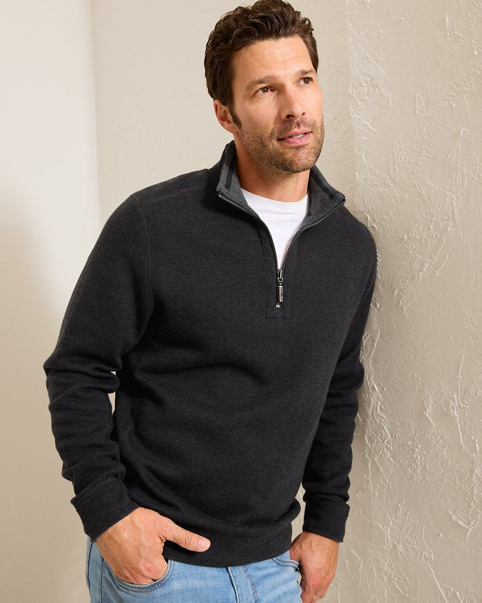 Tommy Bahama Men's New Flip Coast Half Zip Sweater - Black | Lightweight Pullover for Beach, Travel & Casual Wear