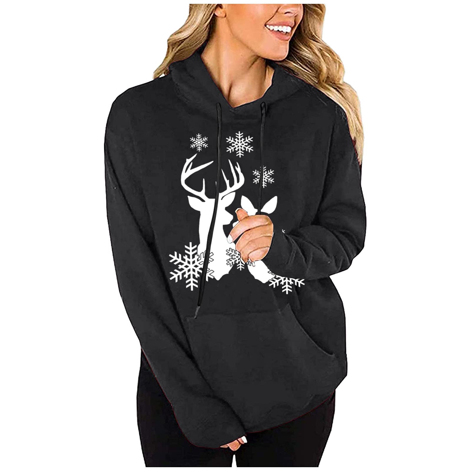 Women's Christmas Print Zip-Up Hoodie Long Sleeve Pullover Sweatshirt - Cozy Casual Tunic Top for Holiday Parties, Winter Outfits & Everyday Wear