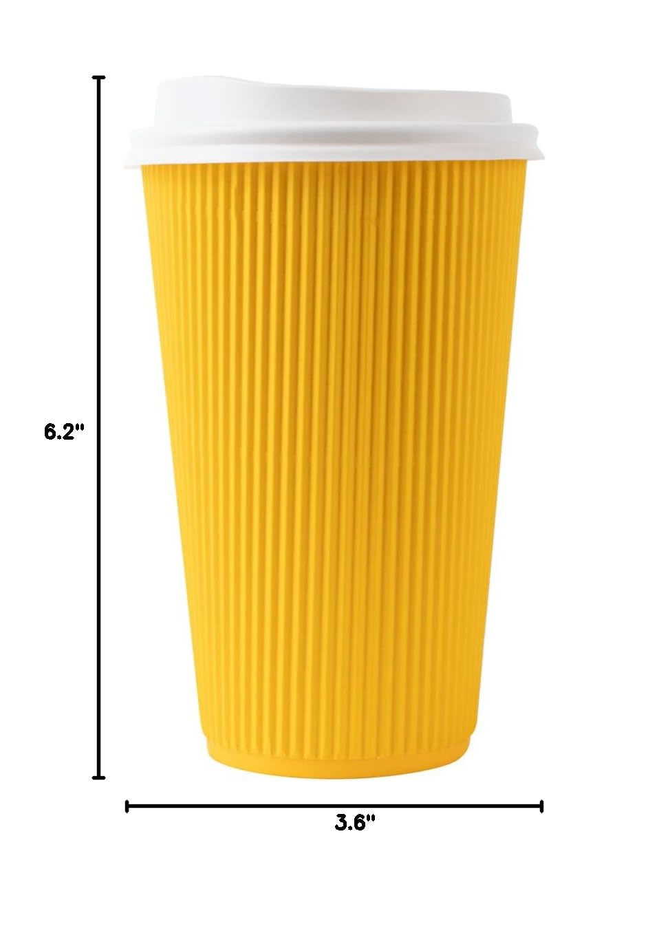 16oz Insulated Coffee Cups with Lids - 200 Pack Leakproof Disposable Hot Drink Cups for Tea, Hot Chocolate & Lattes | Durable Ripple Wall Design, Non-Slip Yellow Paper Cups for Restaurants, Cafes & Office Break Rooms