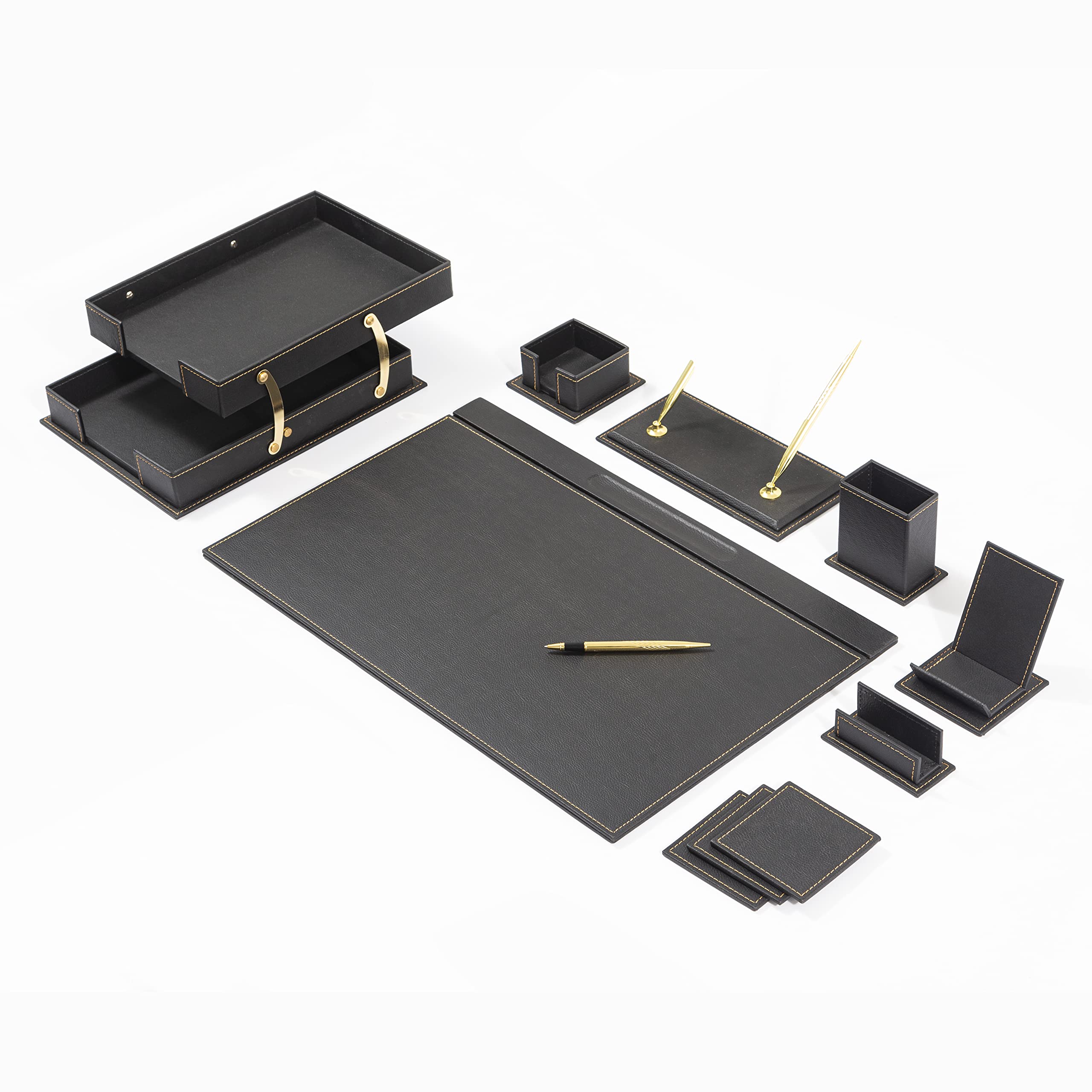 Premium Leather Desk Organizer Set - Bonded Leather Office Desk Accessories for Home & Work (Pen Holder, File Tray, Business Card Case) - Perfect for Executive Desks, Home Offices & Workspaces