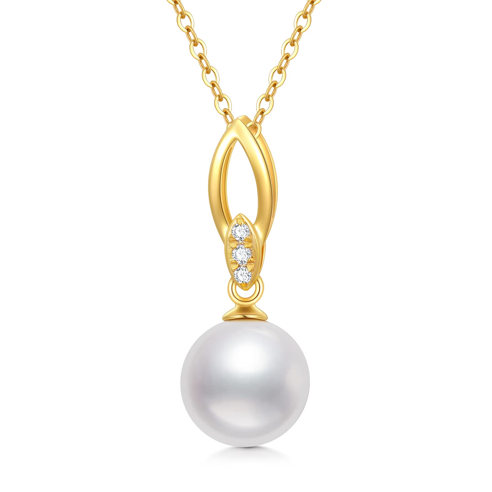 14K Real Gold Pearl Necklace for Women - Freshwater Cultured Pearl Pendant Jewelry | Elegant Birthday, Christmas Gift for Mom, Wife, or Girlfriend | 16+2 Inch Adjustable Length | Perfect for Weddings, Parties & Special Occasions