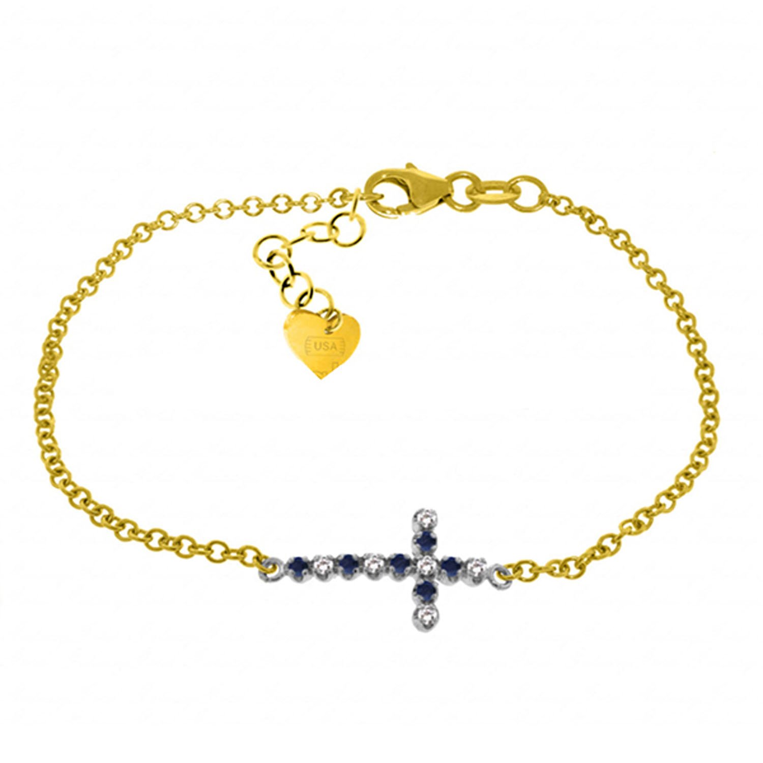 14K Solid Gold Cross Bracelet with 0.24 CTW Diamond & Sapphire - Galaxy Gold GG - Elegant Religious Jewelry for Women, Perfect for Gifts, Church, Weddings & Everyday Wear