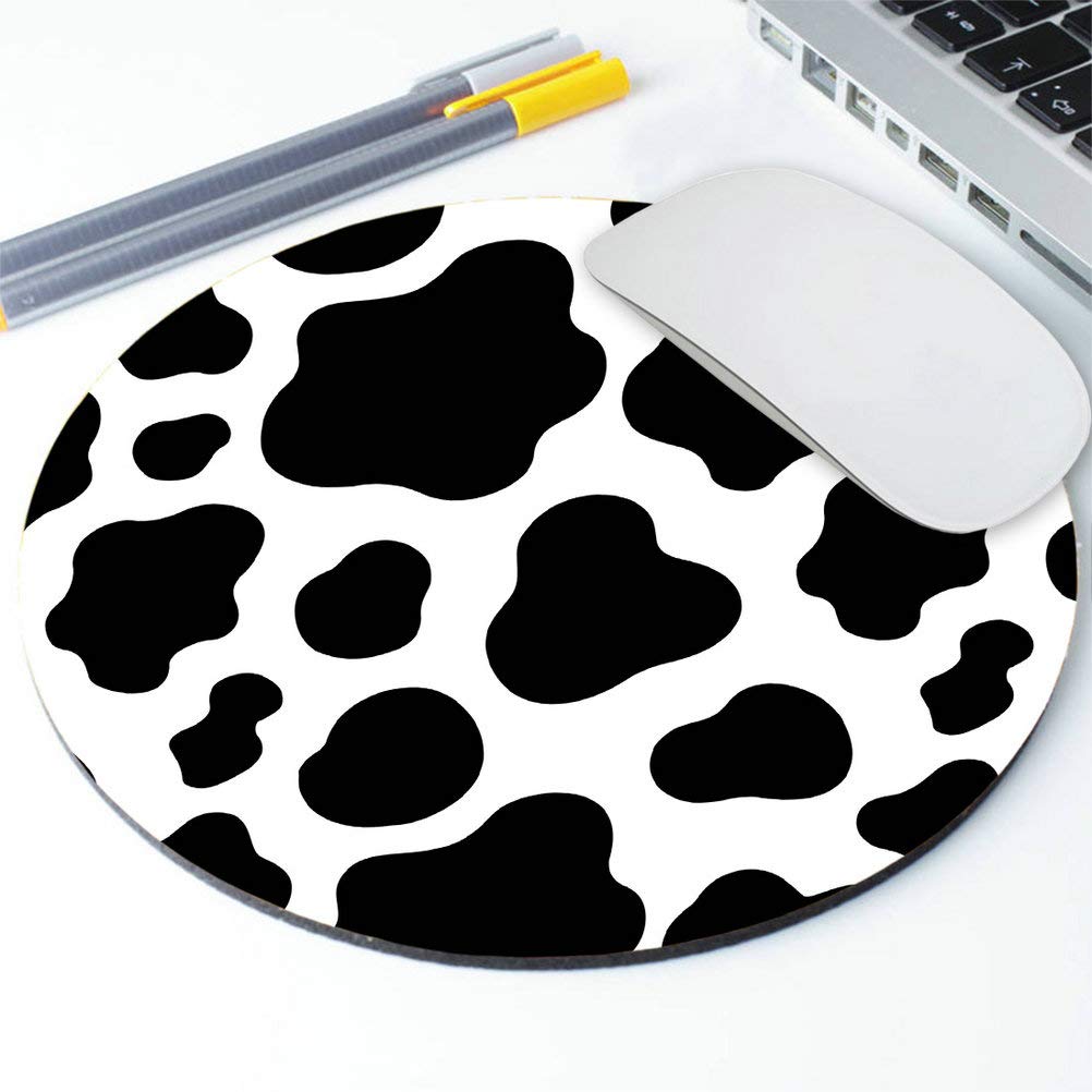 Premium Cow Print Round Mouse Pad - Non-Slip Rubber Base Gaming Mouse Mat for Laptop, PC & Computer - Perfect for Office, Gaming & Home Workspace