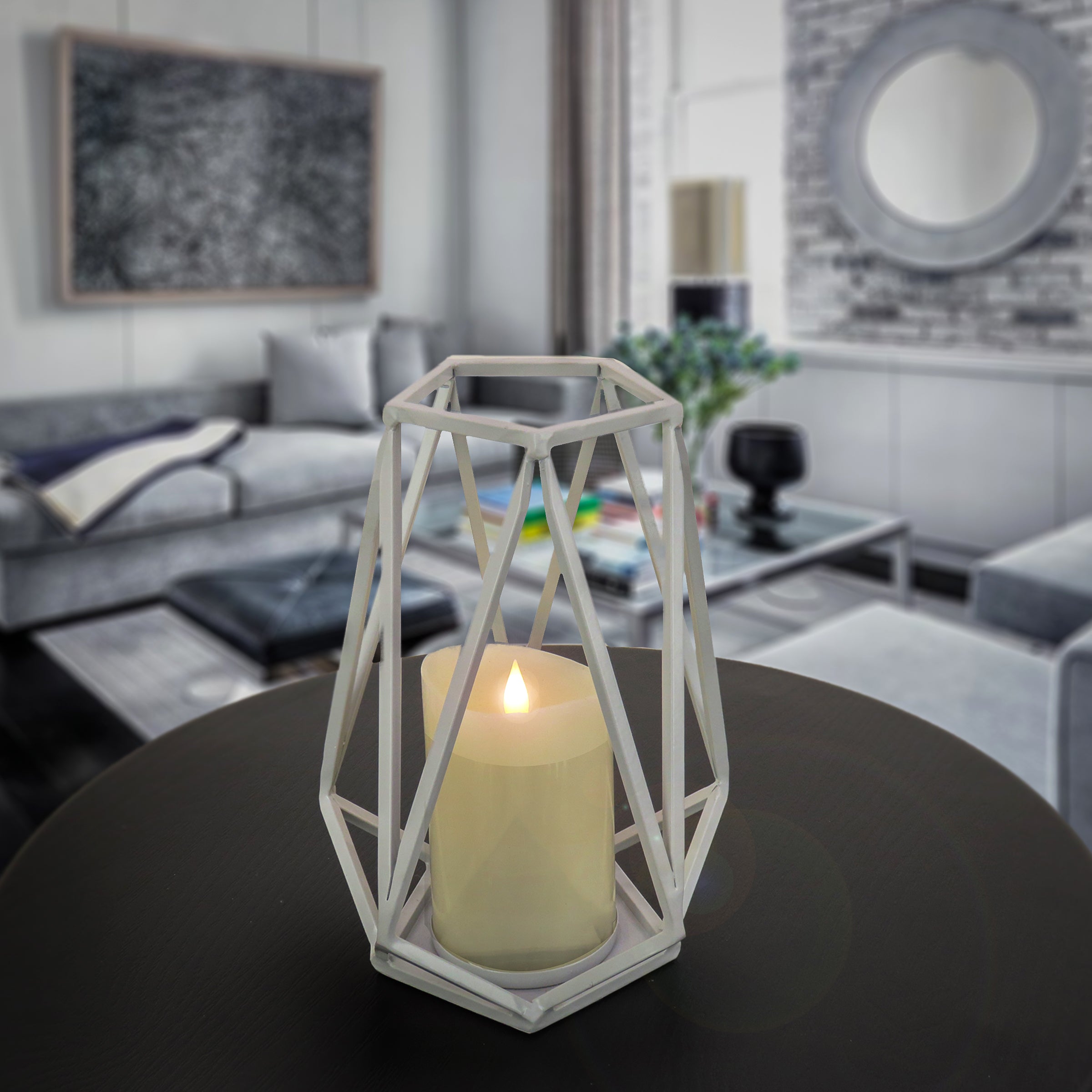 10 Inch Modern Glacier Gray Outdoor Lantern Candle Holder - Weather-Resistant Patio, Garden, and Porch Decor for Elegant Outdoor Lighting