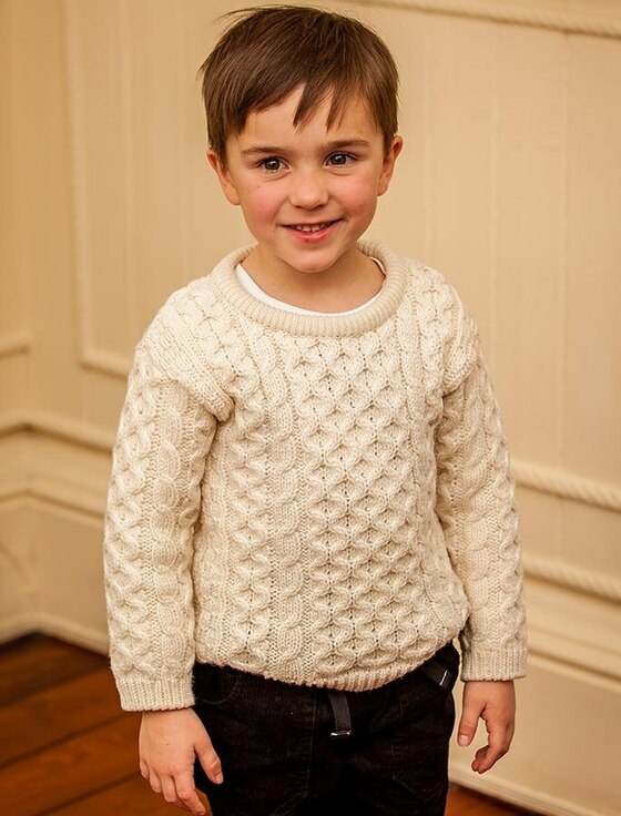 Kids Aran Crewneck Sweater - Warm Irish Wool Jumper for Boys & Girls - Perfect for School, Winter Outfits & Family Photos