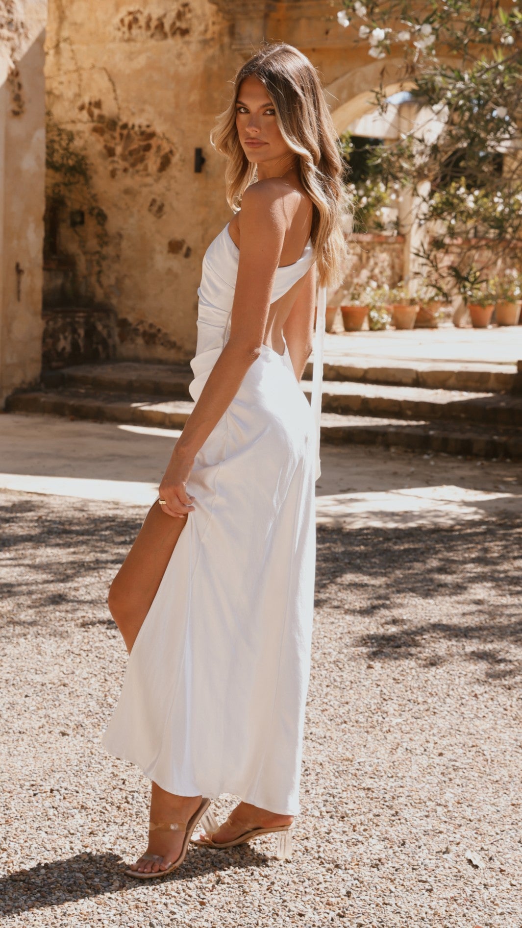 Elegant One Shoulder Maxi Dress in Ivory - Perfect for Weddings, Parties & Summer Vacations