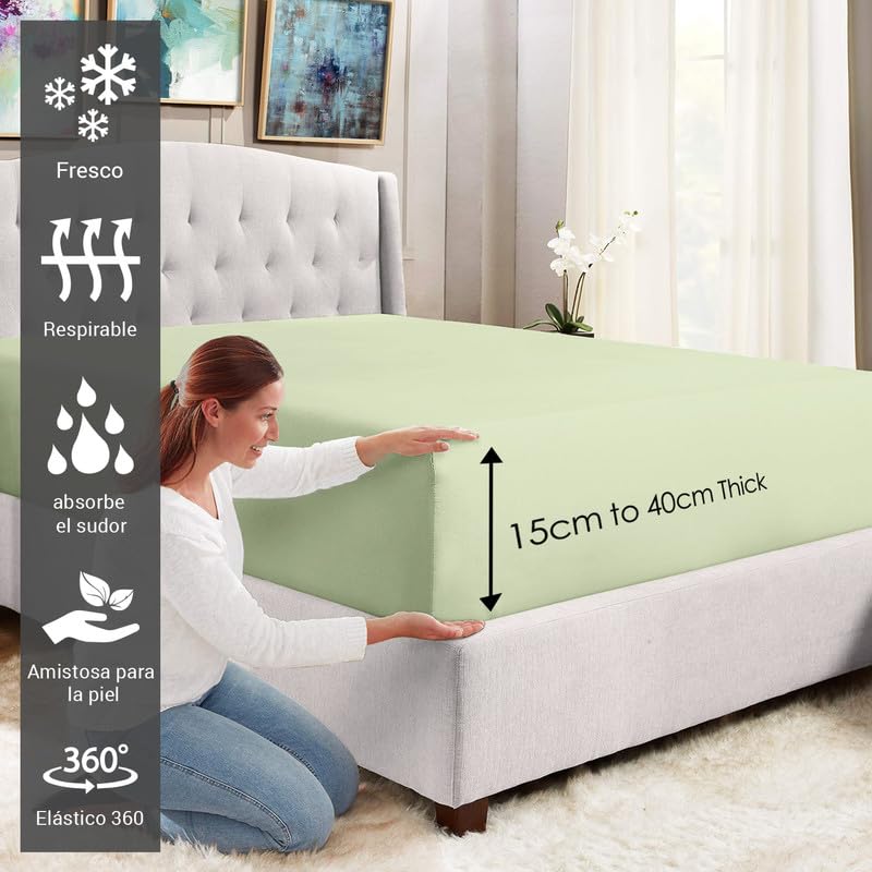 Pizuna Luxury 100% Long-Staple Cotton 400 Thread Count Satin Weave Adjustable Fitted Sheet 150x200cm for Mattresses up to 40cm Thick - Breathable Lightweight Bedding for All Seasons (1 Piece) - Perfect for Master Bedrooms, Guest Rooms & Vacation Homes