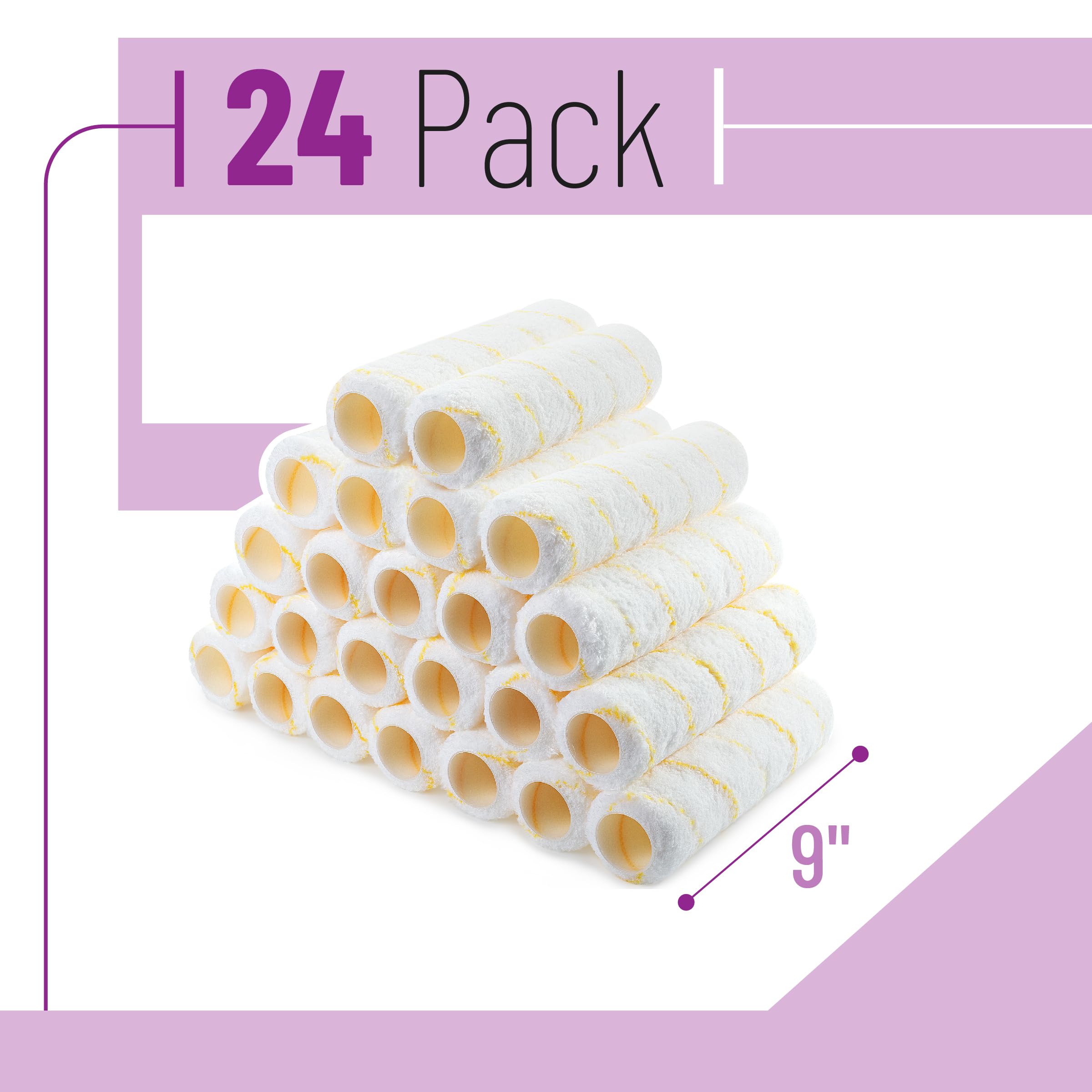 Bates 9-Inch Paint Roller Covers - Pack of 24 | Professional Quality Large Paint Roller Sleeves for Smooth Wall Painting | Perfect for Interior Walls, Ceilings & DIY Home Projects