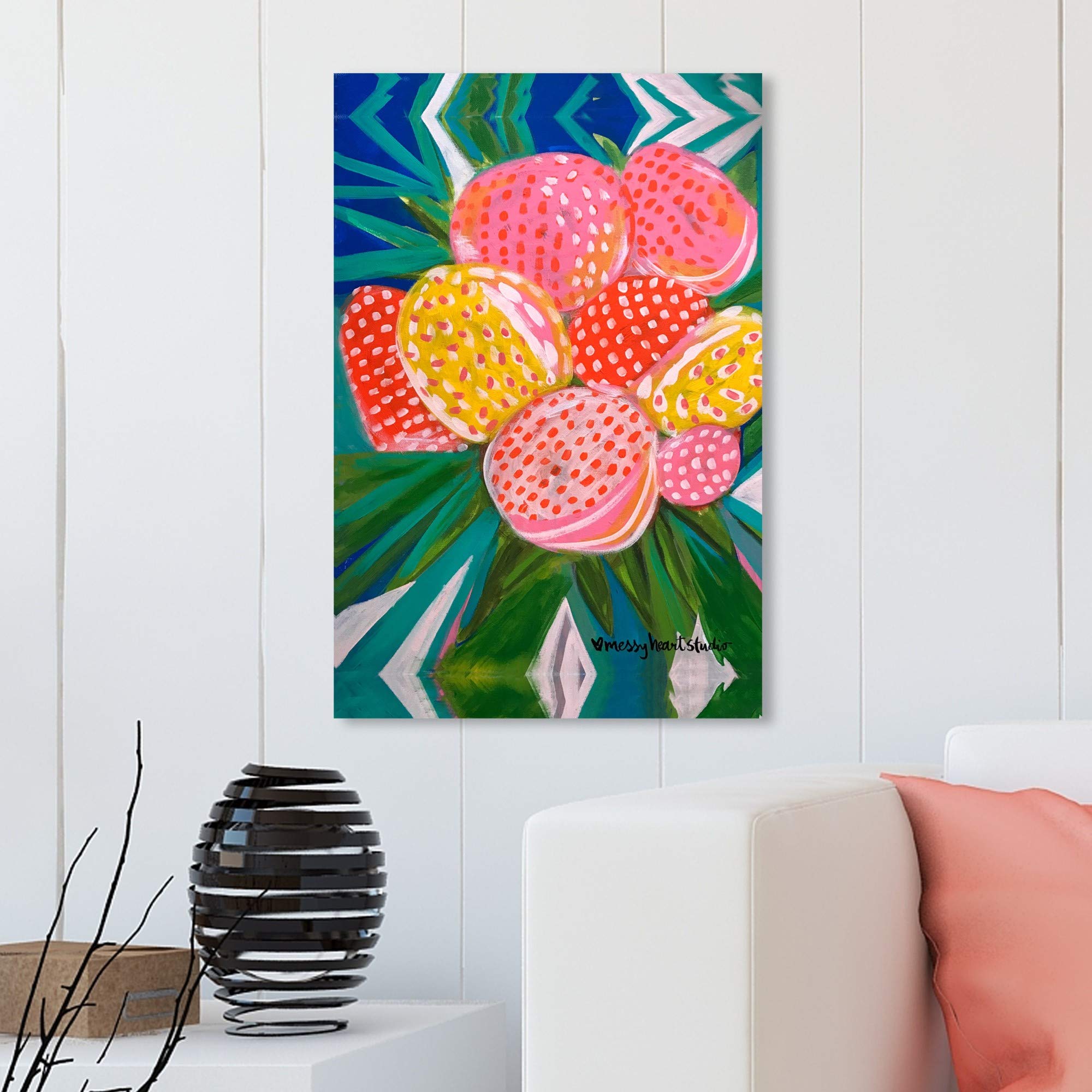 Wynwood Studio Food & Cuisine Wall Art Canvas Print - Tropical Papaya & Berries Party Fruits Painting - 20x30 Inch Green & Pink Home Decor - Perfect for Kitchen, Dining Room & Cafe Wall Decoration