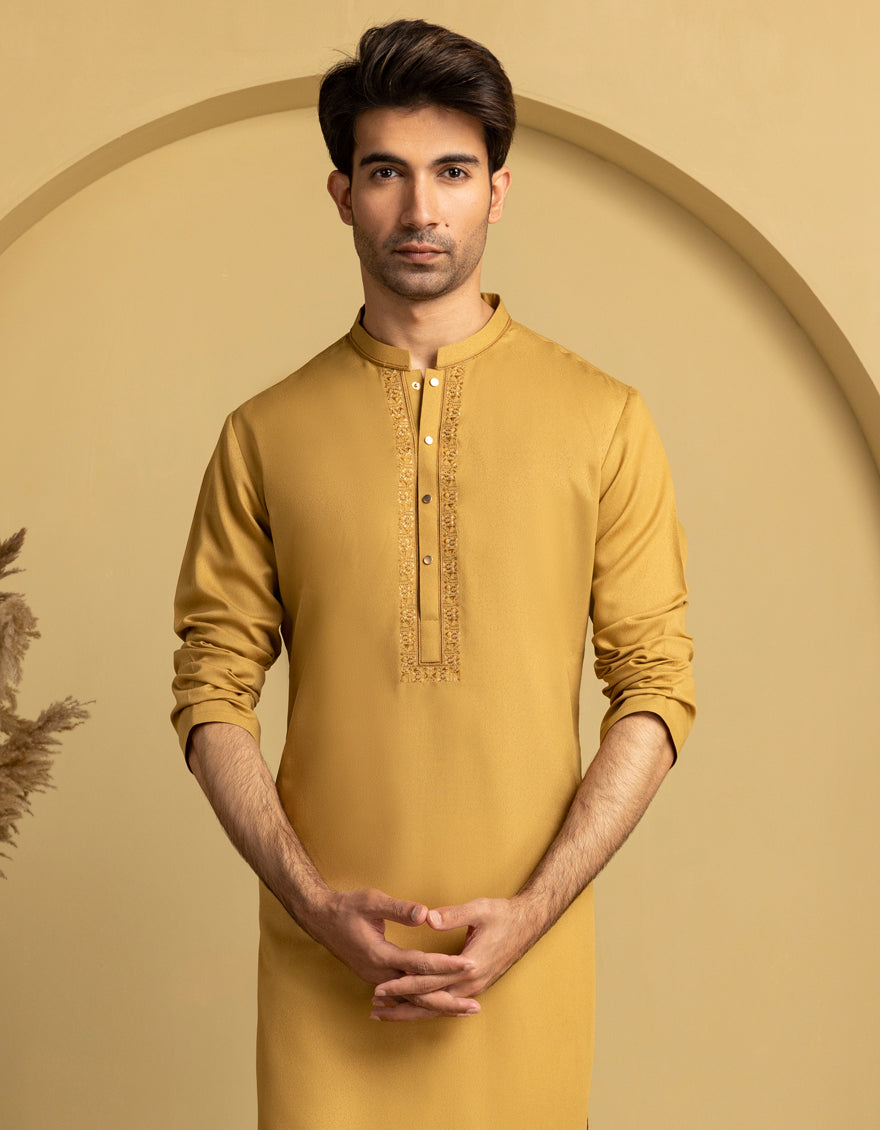 Elegant Blended Brown Kurta by J. Junaid Jamshed - Premium Cotton Ethnic Wear for Men - Perfect for Festivals, Weddings & Casual Outings
