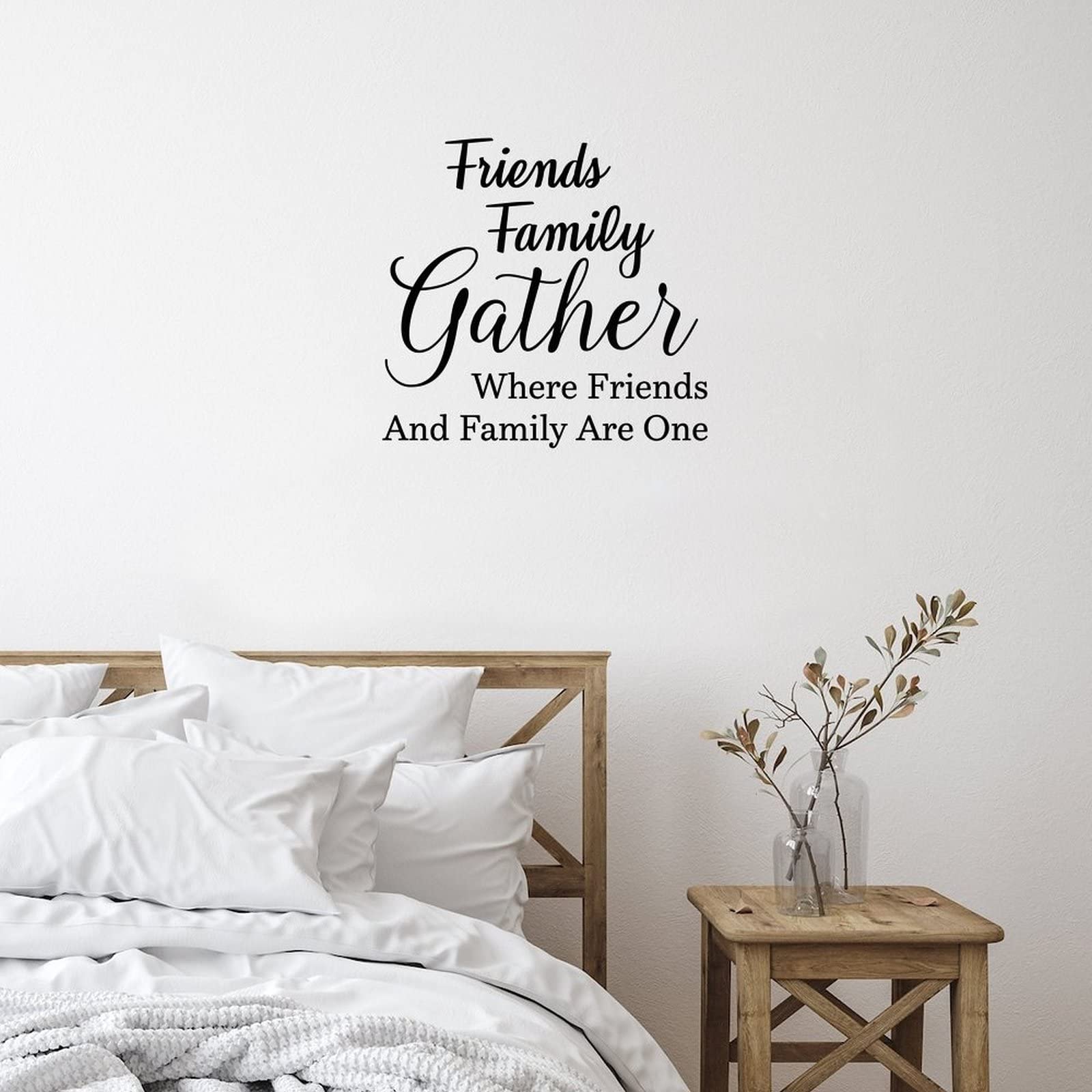 Friends & Family Gather Here Vinyl Wall Quotes Stickers - Creative Wall Decals for Kids Room, Nursery, Car & School Doors - Home Decor & Wall Mural Art for Living Room, Bedroom & Office