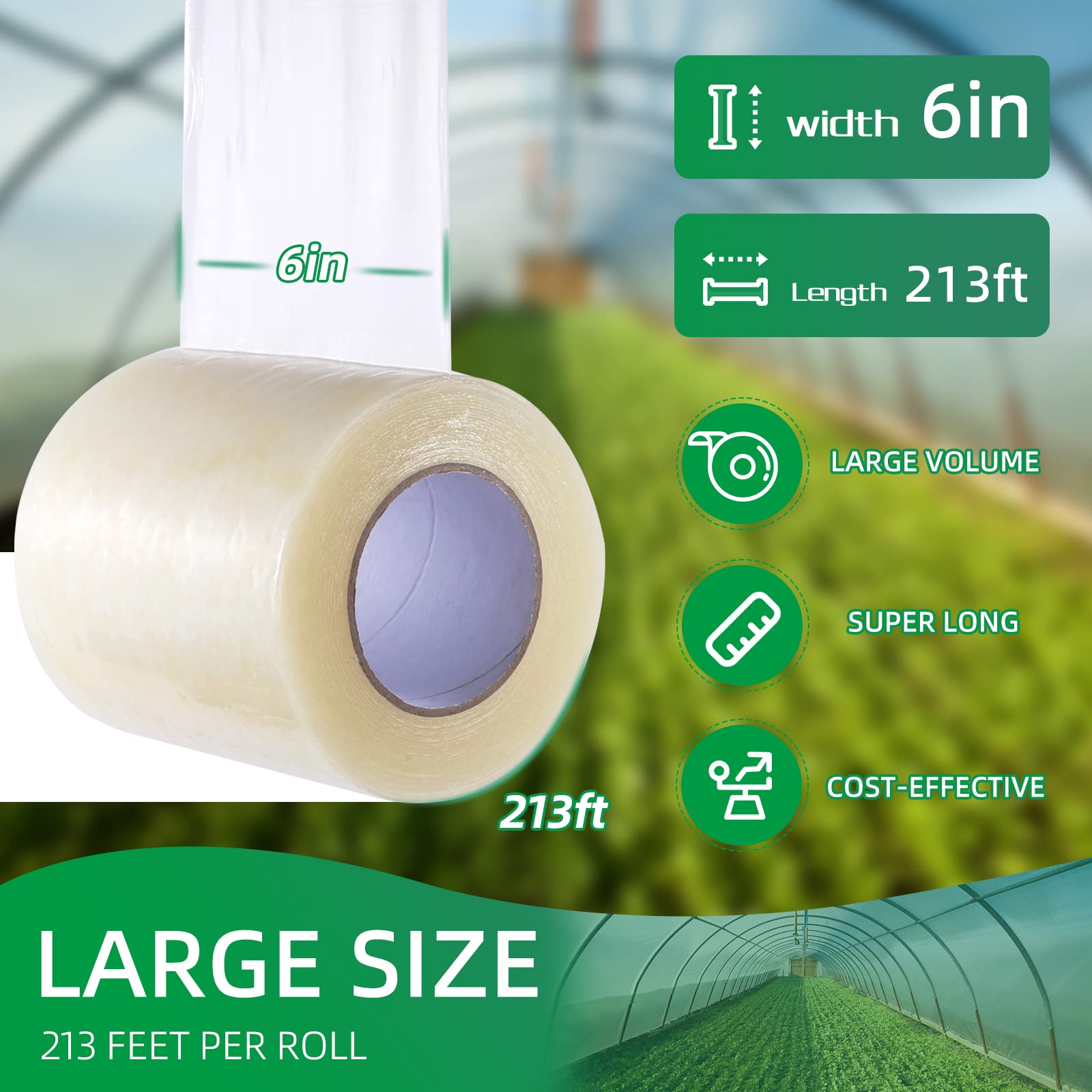 Greenhouse Repair Tape - 6.3 mil Thickness, Clear UV Resistant Plastic Sheeting Tape (6in x 213ft) for Greenhouse Coverings, Poly Film & DIY Projects - Perfect for Patching Holes, Sealing Edges & Protecting Plants