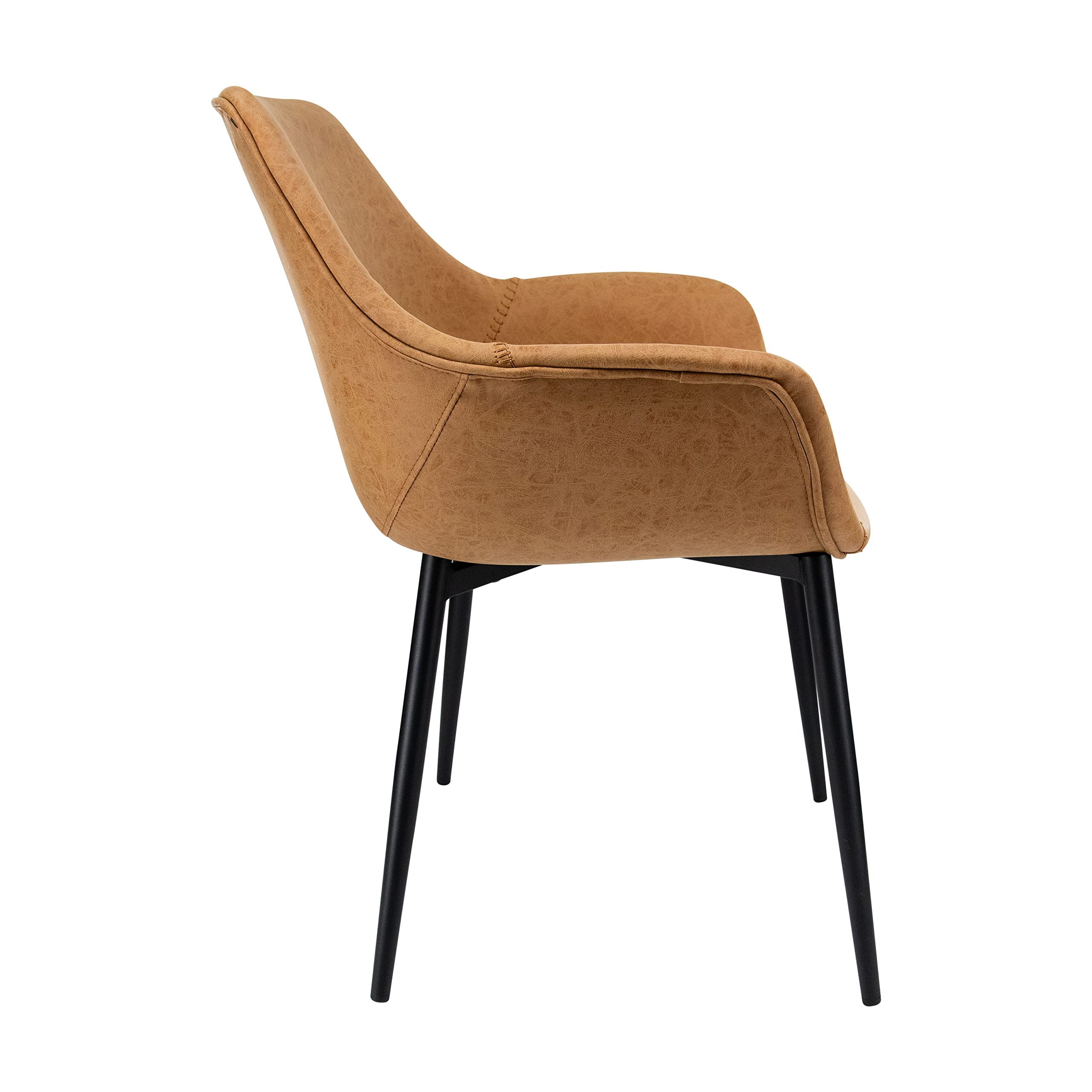 Modern Leather Dining Chairs Set of 2 - LeisureMod Markley Kitchen Armchairs with Sturdy Metal Legs in Light Brown - Perfect for Dining Room, Kitchen Island & Contemporary Home Decor