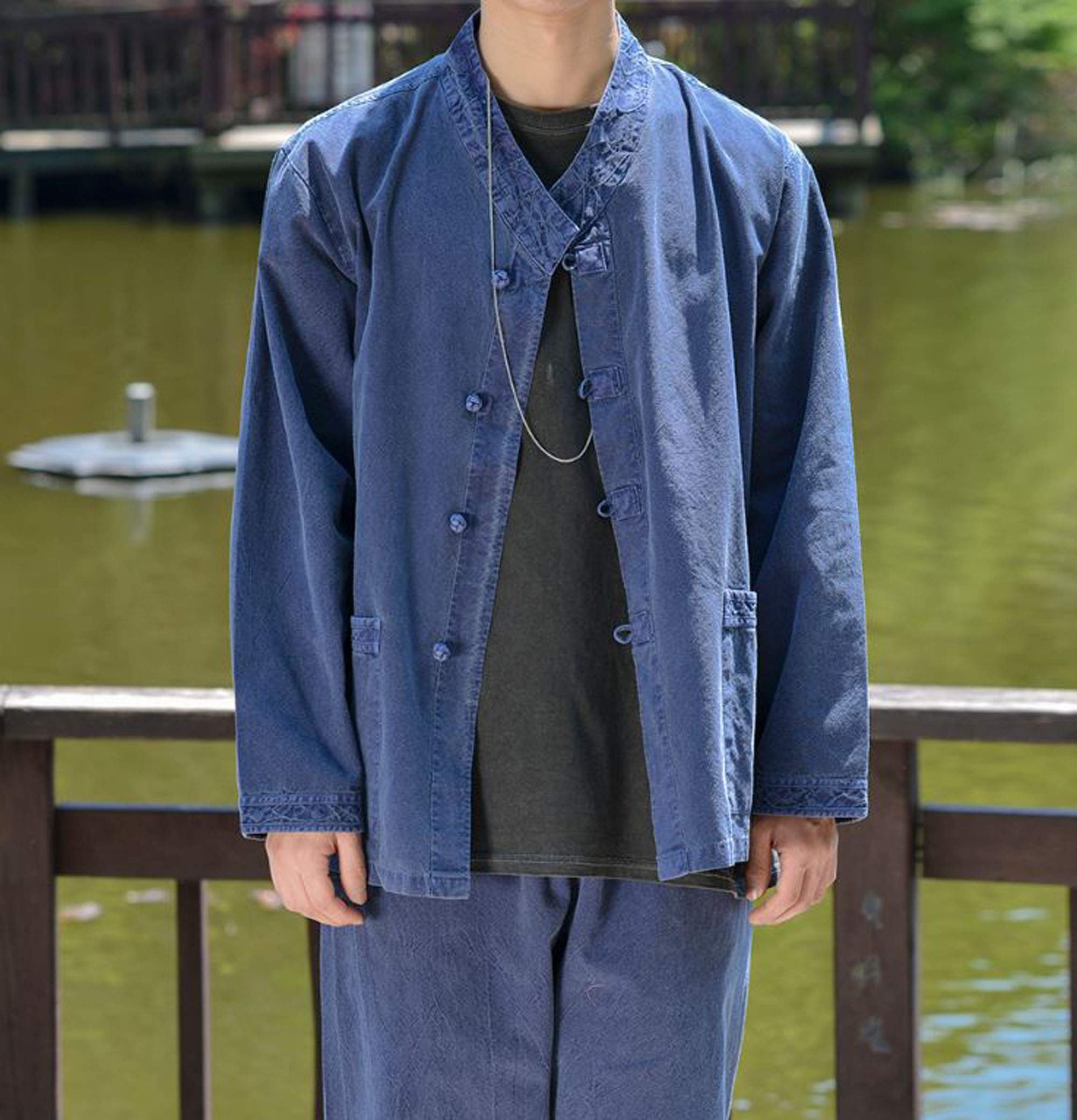 Modern Hanbok Set for Men & Women - 100% Cotton Washed Casual V-Neck Jacket and Pants (Navy) - Comfortable Traditional Korean Daily Wear for Cultural Events, Weddings & Fashion Outfits