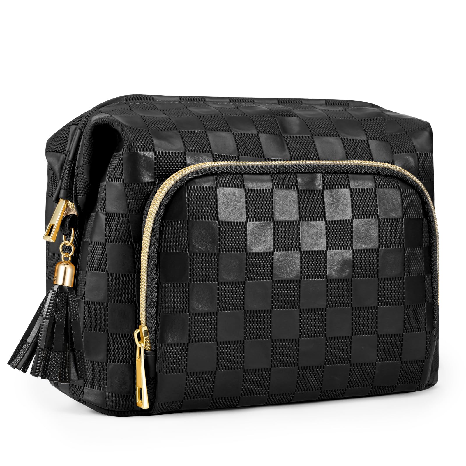 Stylish PU Leather Makeup Bag - Large Capacity Travel Cosmetic Organizer for Women