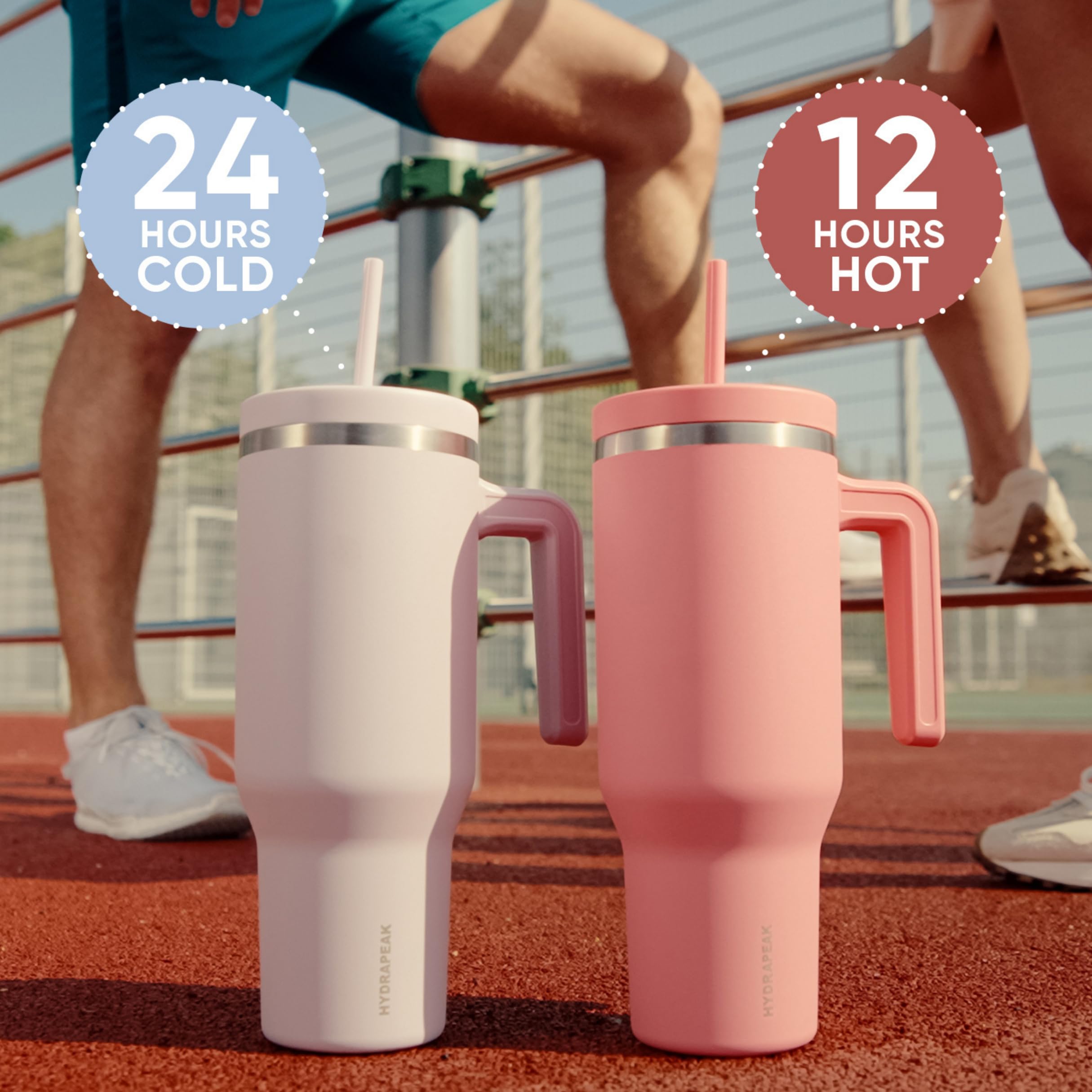 Hydrapeak Voyager 40oz Insulated Stainless Steel Tumbler with Handle & Straw Lid - Leakproof Travel Mug, Cupholder Friendly Water Bottle for Coffee, Tea & Cold Drinks - Perfect for Office, Gym, Hiking & Outdoor Adventures (Modern Cream)