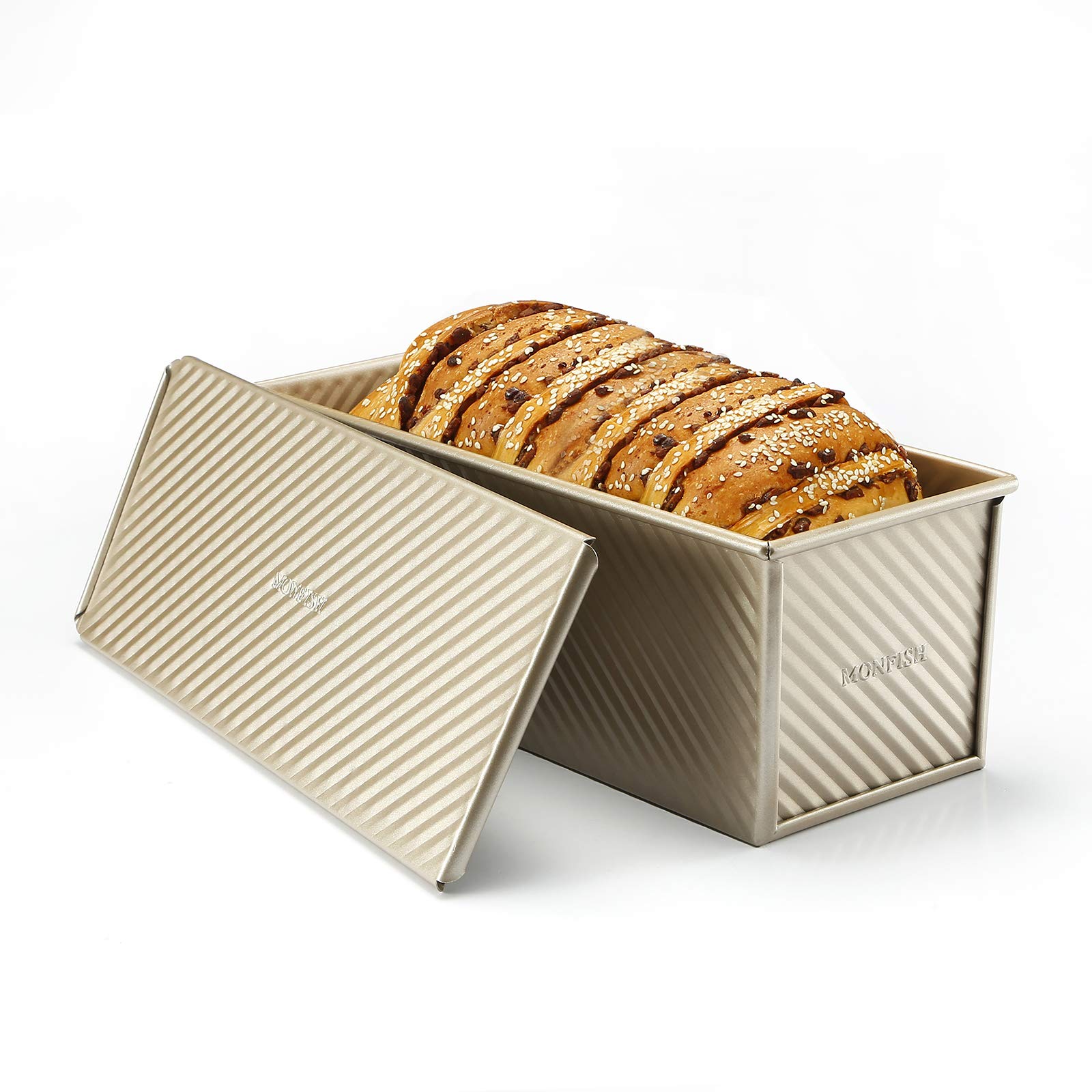 Monfish Large Loaf Pan with Lid - Pullman Bread Pan for 2.2lb Dough - Commercial Grade Aluminized Steel Non-Stick Baking Pan - Perfect for Homemade Bread, Sandwich Loaves & Artisan Baking