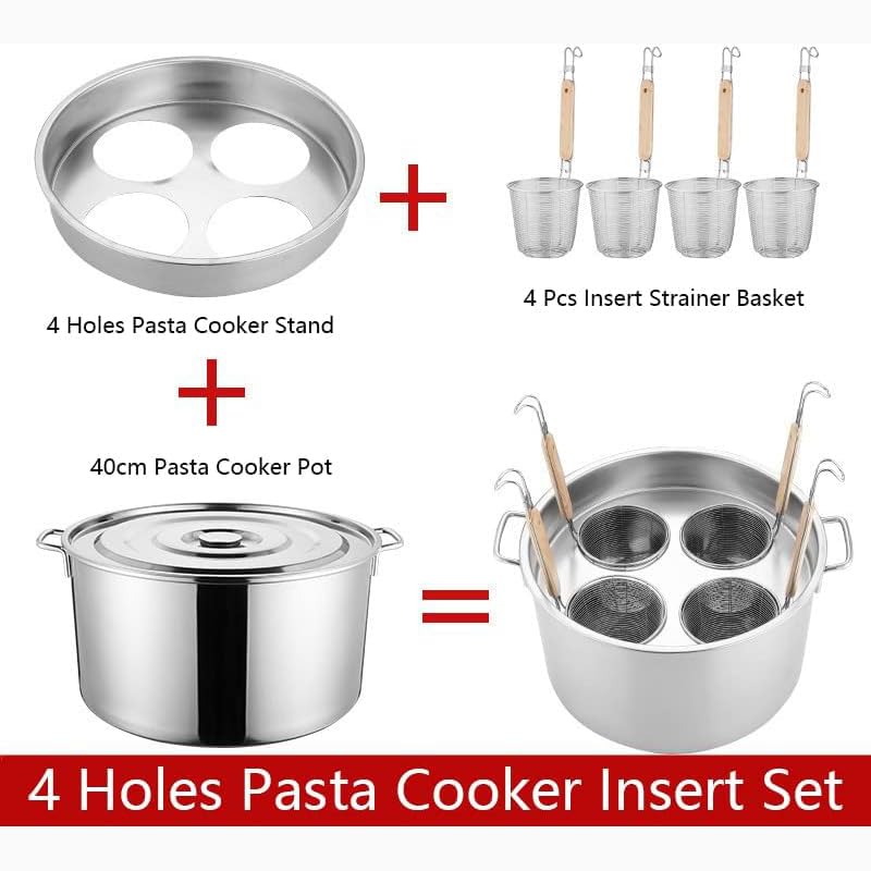 RSBFER Commercial Stainless Steel Pasta Cooker Set with Strainer Basket - 4 Hole Pasta Cooking Tool for Restaurants & Catering | Cook 3-5 Different Foods Simultaneously | Perfect for Italian Restaurants, Food Trucks & Home Kitchens