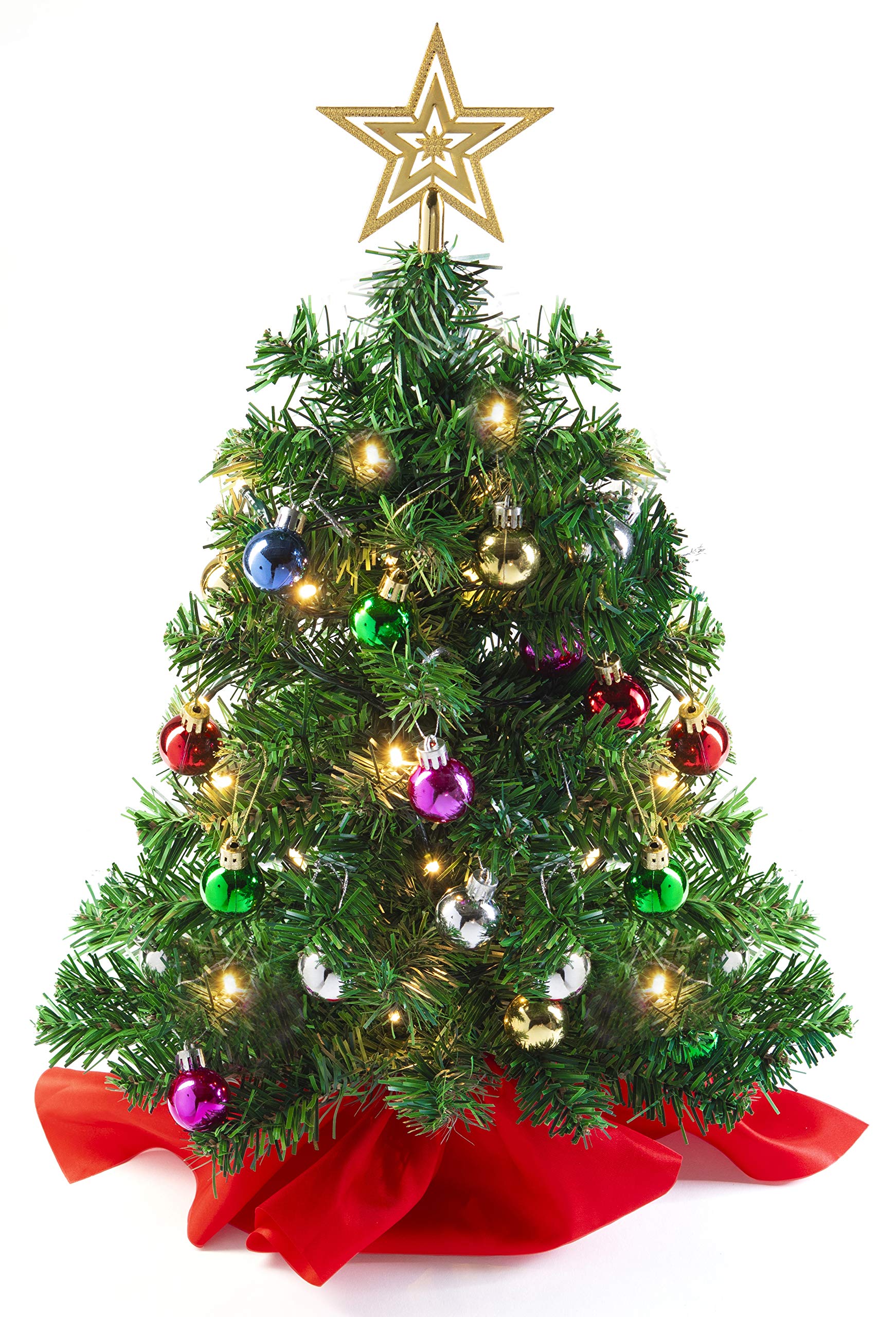 Prextex 22-Inch Mini Christmas Tree with Warm White LED Lights, Ornaments & Gift Boxes - Small Decorative Tabletop Christmas Tree for Home, Office, Party & Holiday Decor - Perfect for Mantel, Desk, Shelf or Entryway Decorations