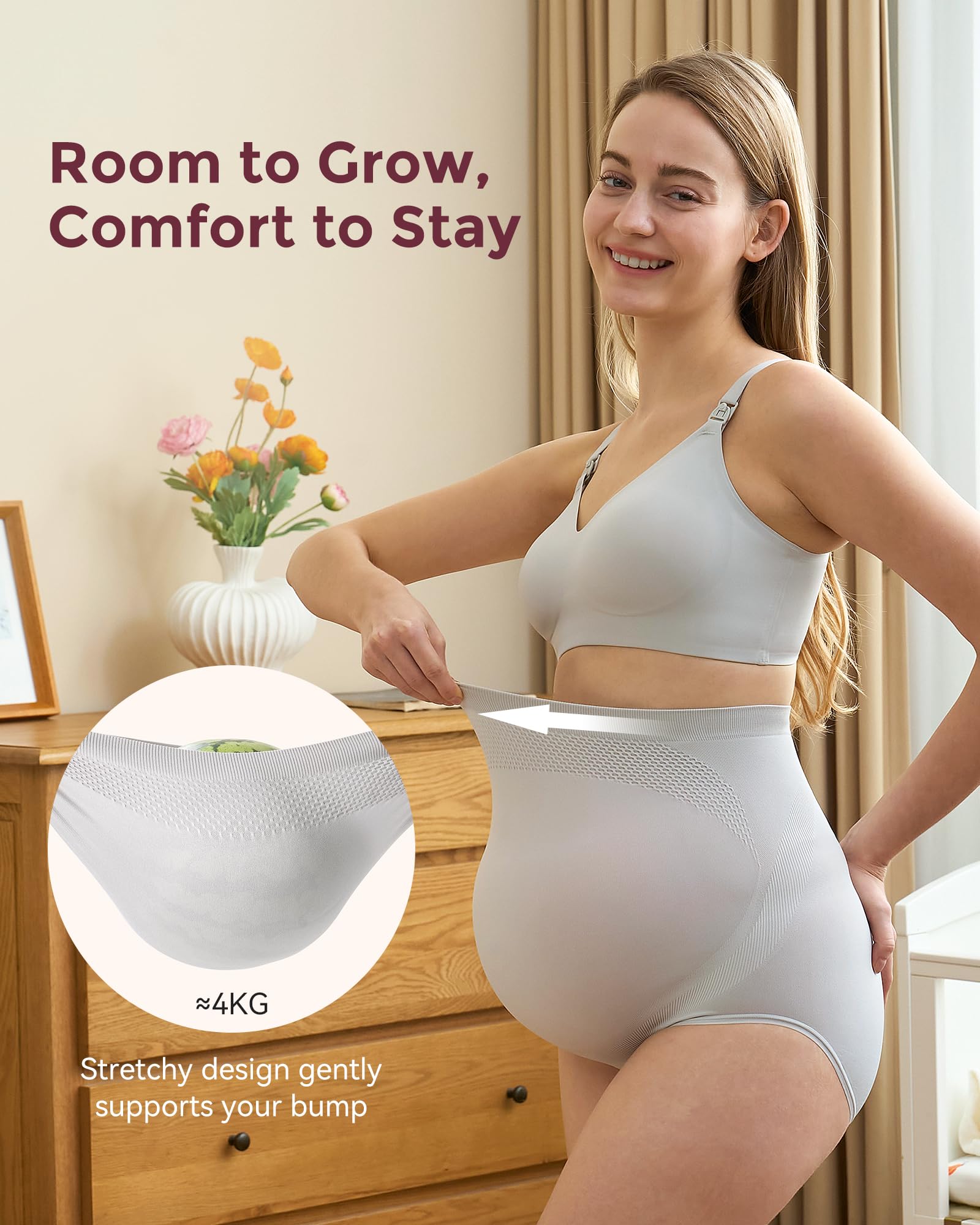 Momcozy Women's Maternity High Waist Underwear - Soft Seamless Pregnancy Underwear Over Bump for Comfort & Support - Perfect for Everyday Wear, Sleeping & Postpartum Recovery