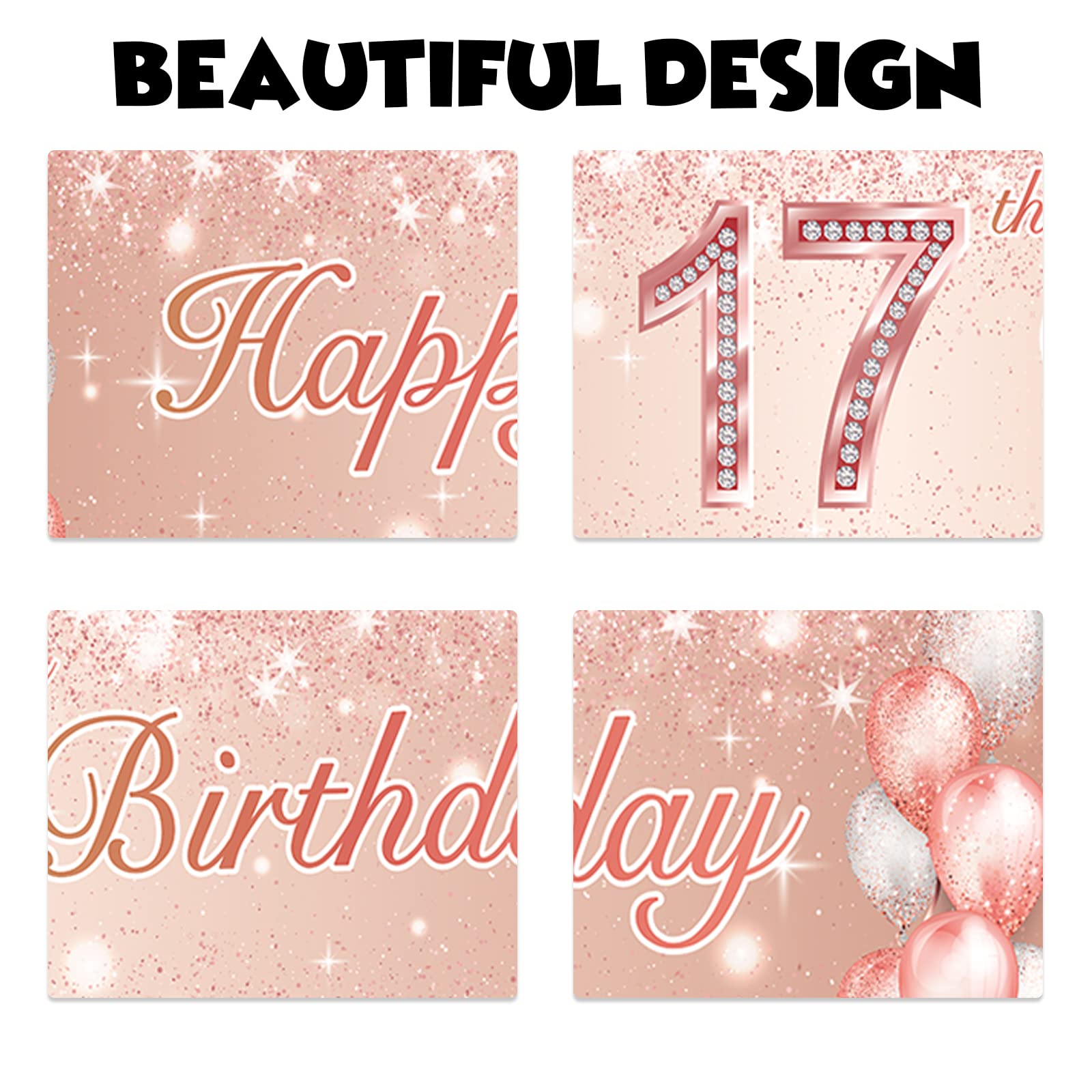 17th Birthday Party Decorations - Rose Gold Glitter Banner, Backdrop, Balloons & Confetti Set for Sweet 16 or 17 Birthday | Cheers to 17 Years Party Supplies | Perfect for Girls' Birthday Celebrations, Photo Backdrops & Milestone Decor