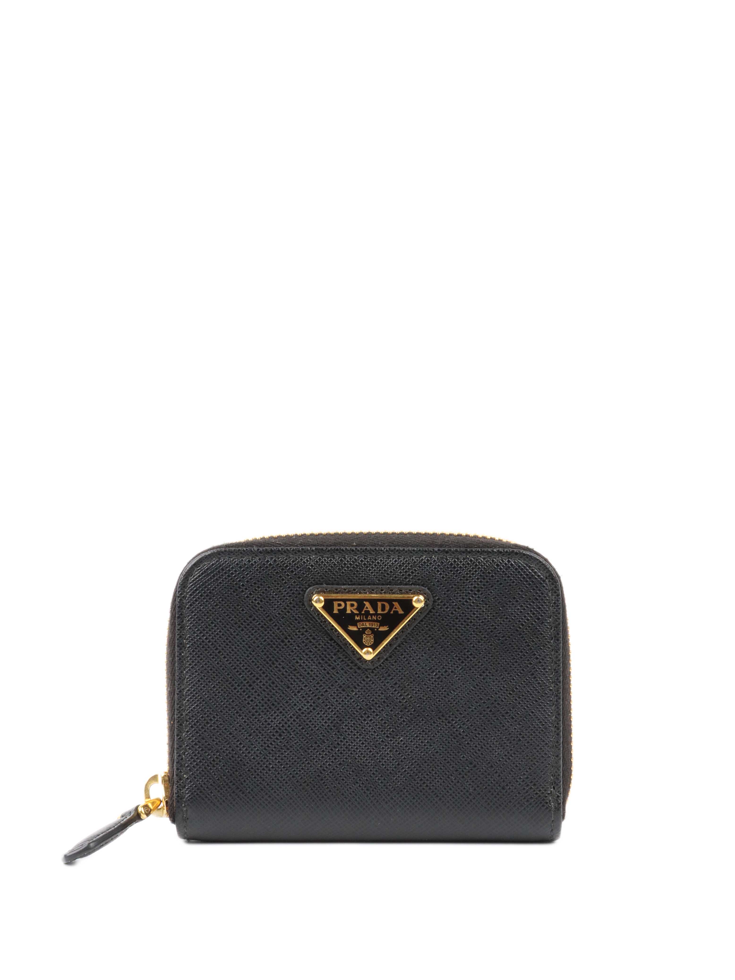 Prada Black Saffiano Leather Card Holder with Chain - Luxury Compact Wallet for Credit Cards & ID - Perfect for Everyday Use, Travel & Night Out