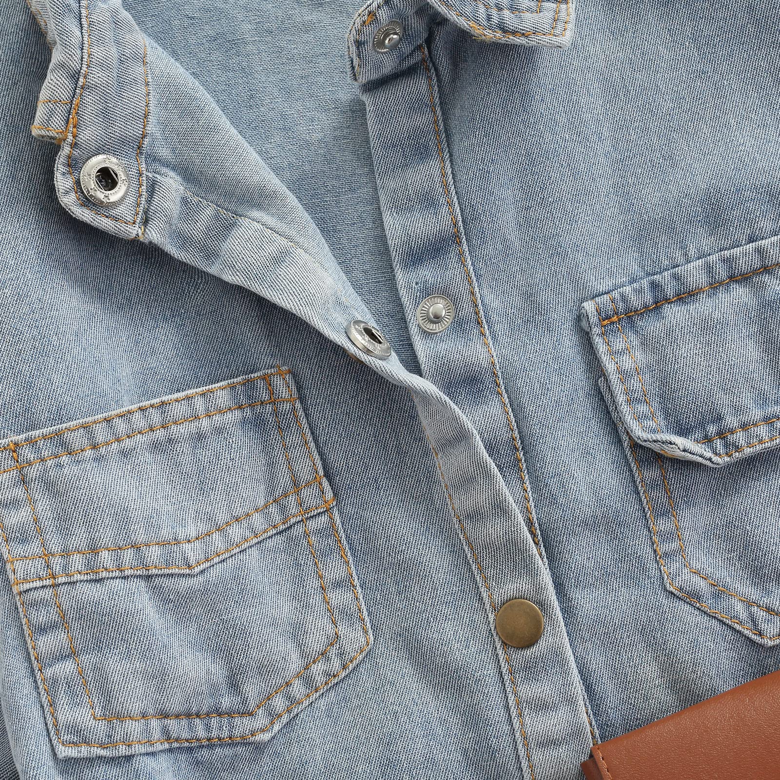 Little Girl Long Sleeve Denim Dress with Lapel Snap Placket - Casual Jean Dresses for Spring Summer Autumn - Perfect for Playdates, School & Family Outings