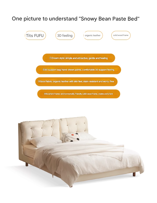 Organic Leather Art Bed - Cream Cloud Soft Mattress for Ultimate Comfort | Perfect for Master Bedrooms, Guest Rooms & Luxury Apartments
