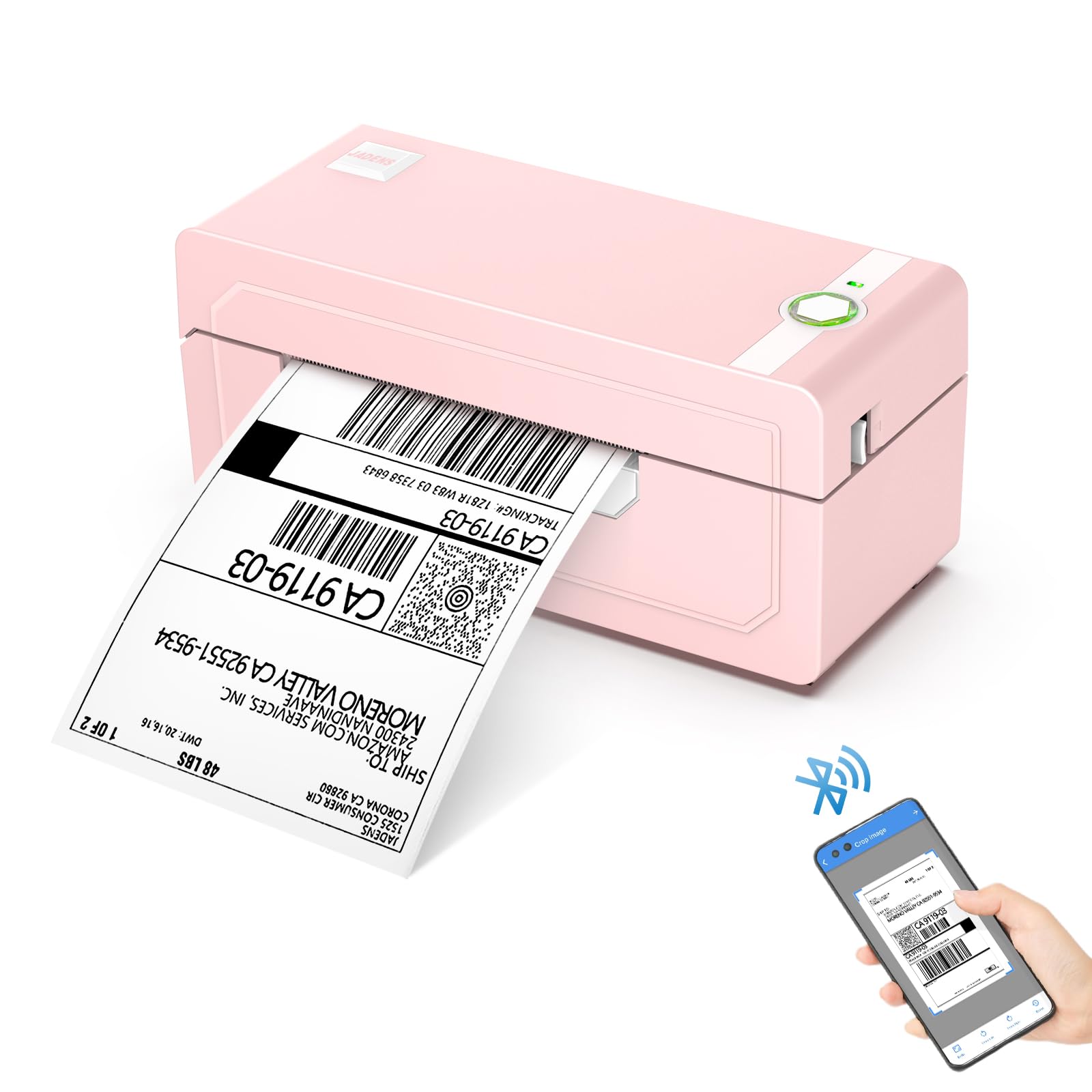 JADENS Pink Bluetooth Thermal Label Printer 4x6 - Wireless Shipping Label Printer for Small Business, Ecommerce & Packages | Compatible with iOS, Android, Mac, Windows | Works with Amazon, Etsy, eBay, Shopify | Perfect for Home Office, Warehouse & Shipping Centers